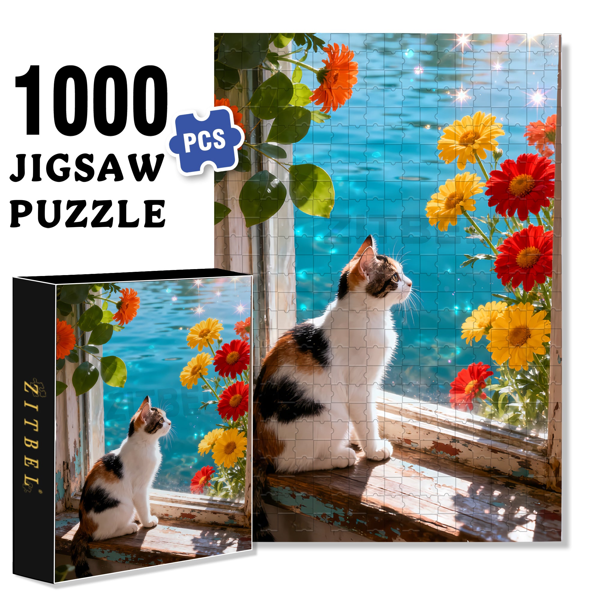 Cute Kitten 500pcs/1000pcs Jigsaw Puzzle, Scratch-Resistant, Interactive Family Game & Brain-Boosting DIY Decor, Perfect for Halloween, Christmas & New Year Gifts, Family Puzzle Game