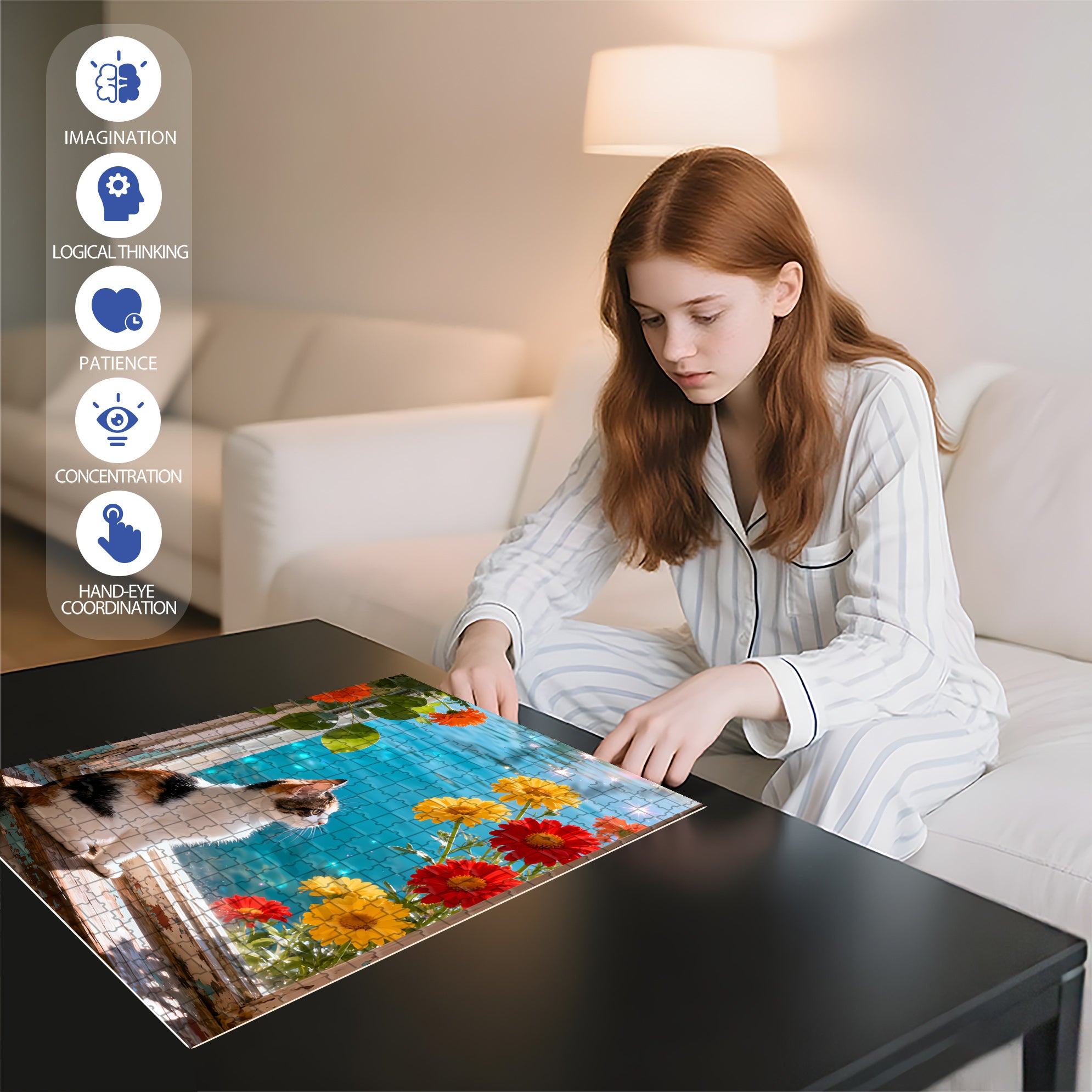 Cute Kitten 500pcs/1000pcs Jigsaw Puzzle, Scratch-Resistant, Interactive Family Game & Brain-Boosting DIY Decor, Perfect for Halloween, Christmas & New Year Gifts, Family Puzzle Game