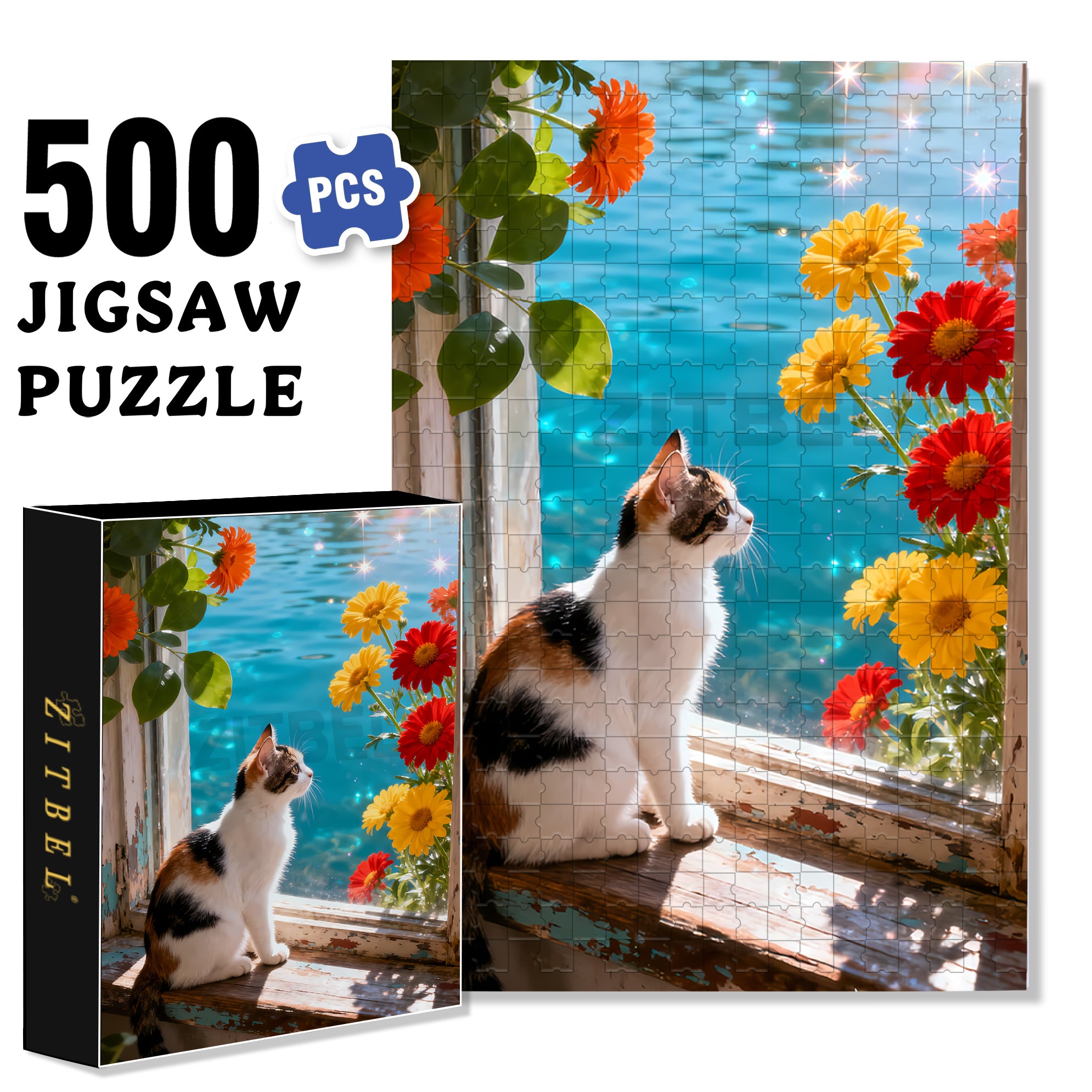 Cute Kitten 500pcs/1000pcs Jigsaw Puzzle, Scratch-Resistant, Interactive Family Game & Brain-Boosting DIY Decor, Perfect for Halloween, Christmas & New Year Gifts, Family Puzzle Game