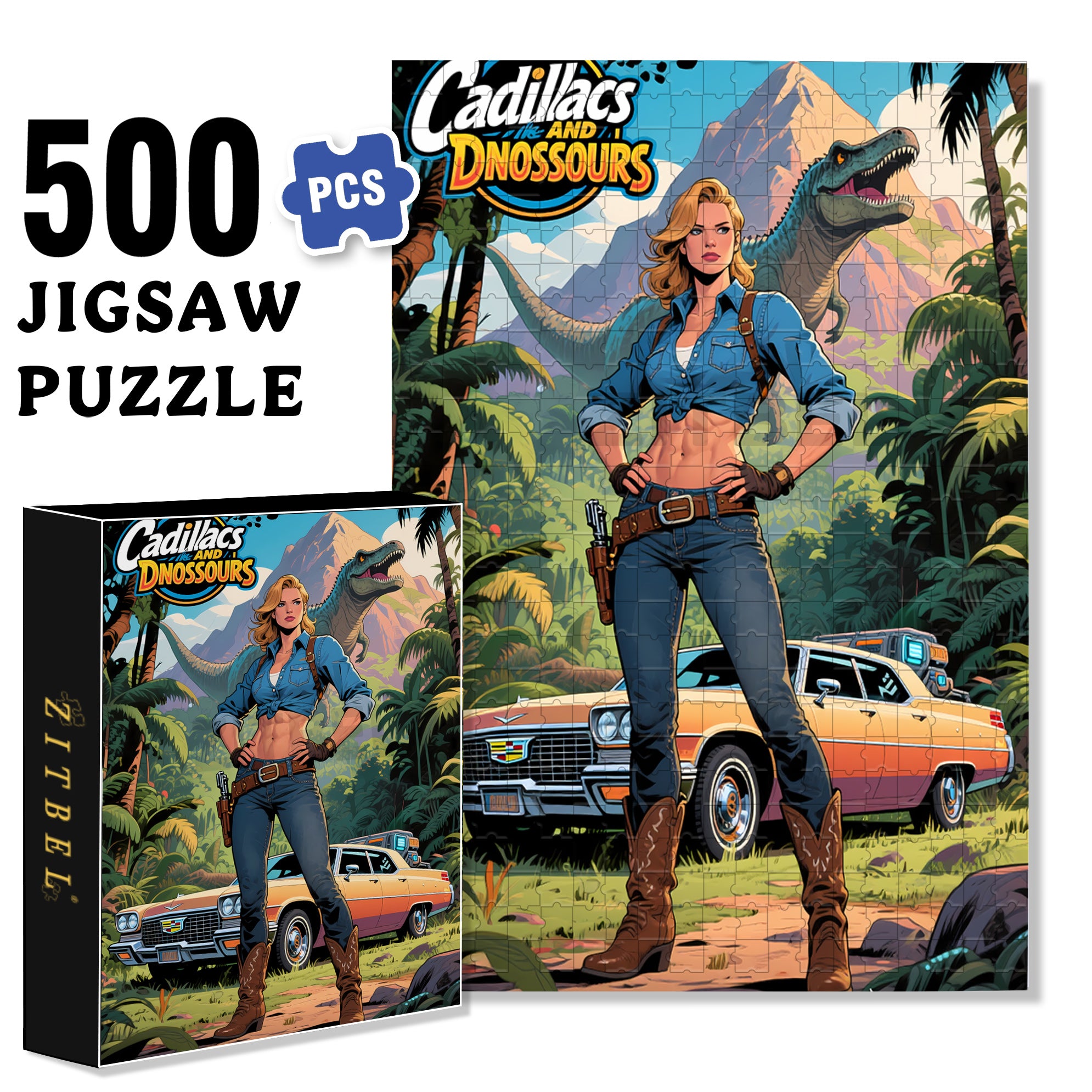 Dinosaur Island 500pcs/1000pcs Jigsaw Puzzle, Scratch-Resistant, Interactive Family Game & Brain-Boosting DIY Decor, Perfect for Halloween, Christmas & New Year Gifts, Family Puzzle Game