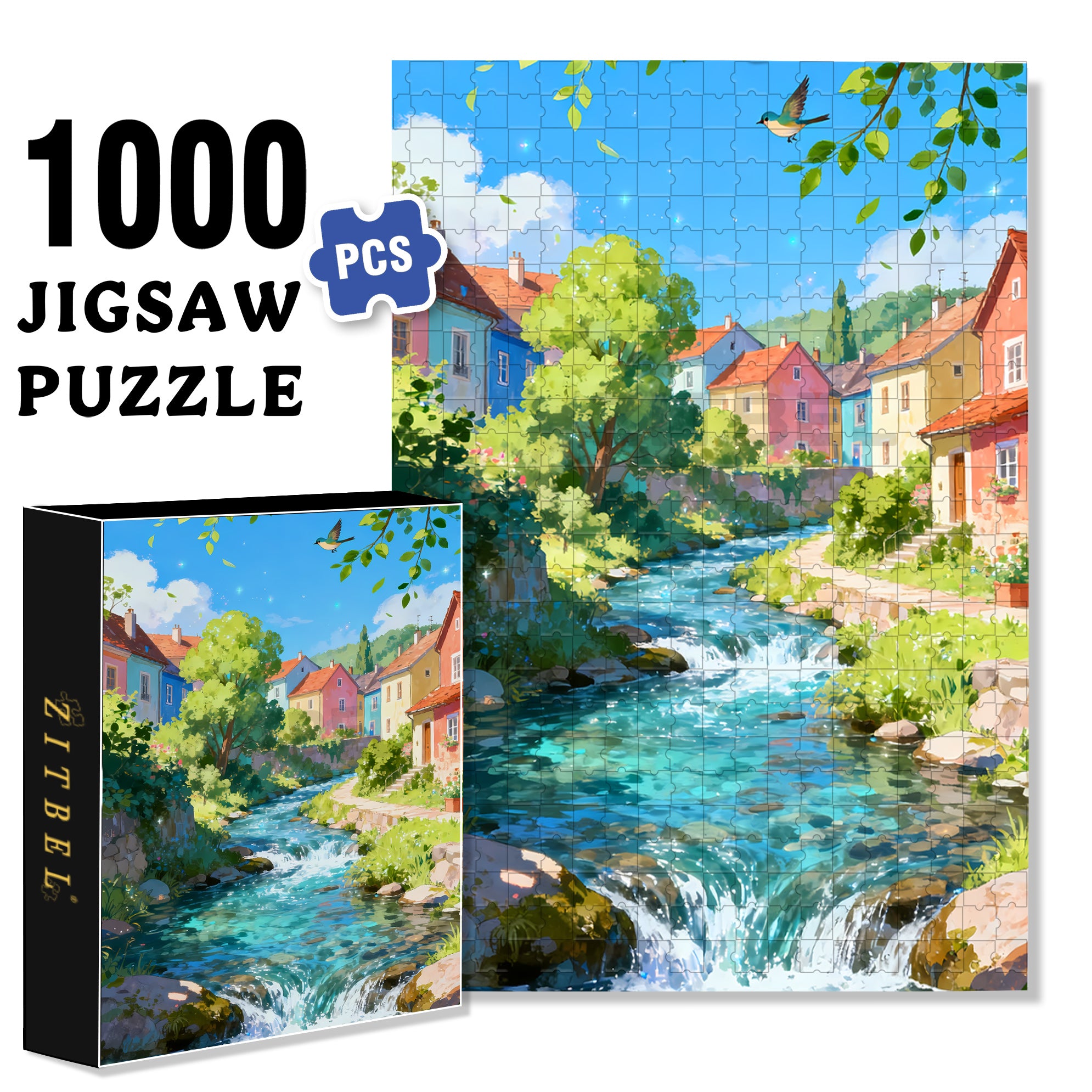Dream Town 500pcs/1000pcs Jigsaw Puzzle, Scratch-Resistant, Interactive Family Game & Brain-Boosting DIY Decor, Perfect for Halloween, Christmas & New Year Gifts, Family Puzzle Game