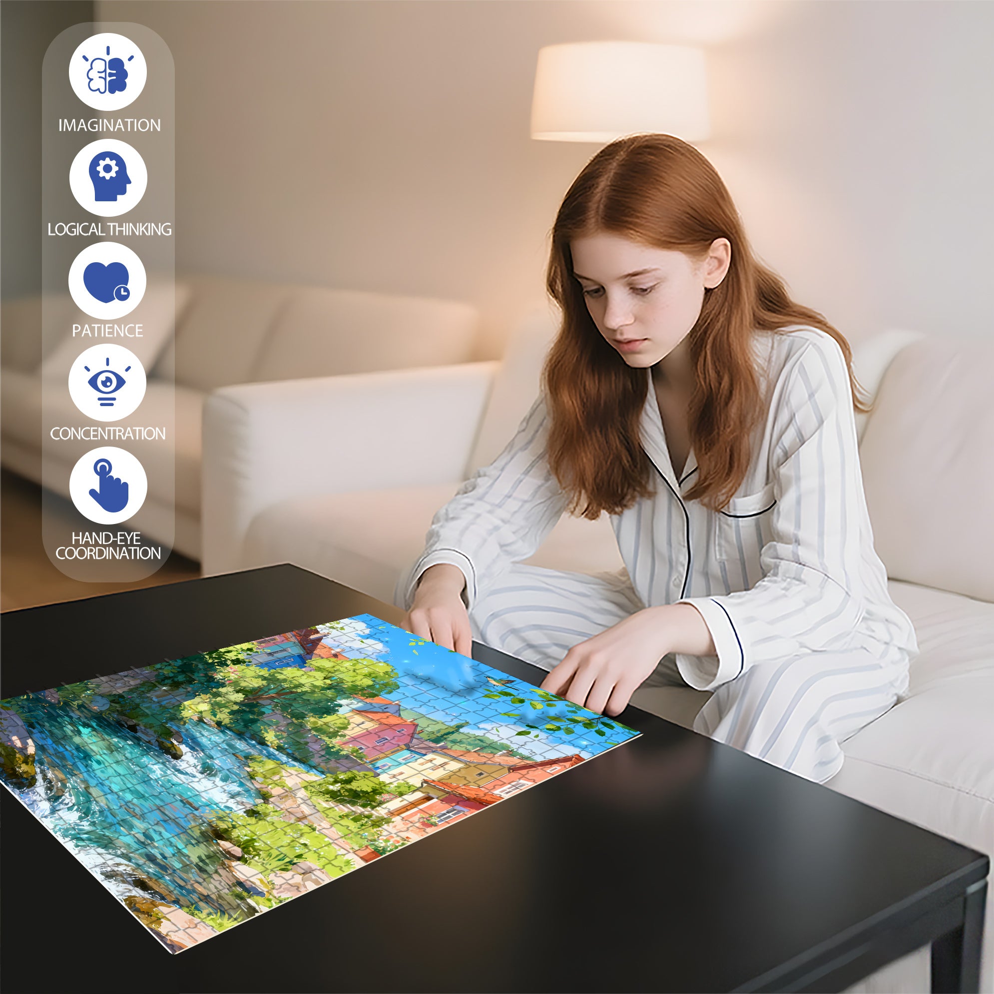 Dream Town 500pcs/1000pcs Jigsaw Puzzle, Scratch-Resistant, Interactive Family Game & Brain-Boosting DIY Decor, Perfect for Halloween, Christmas & New Year Gifts, Family Puzzle Game