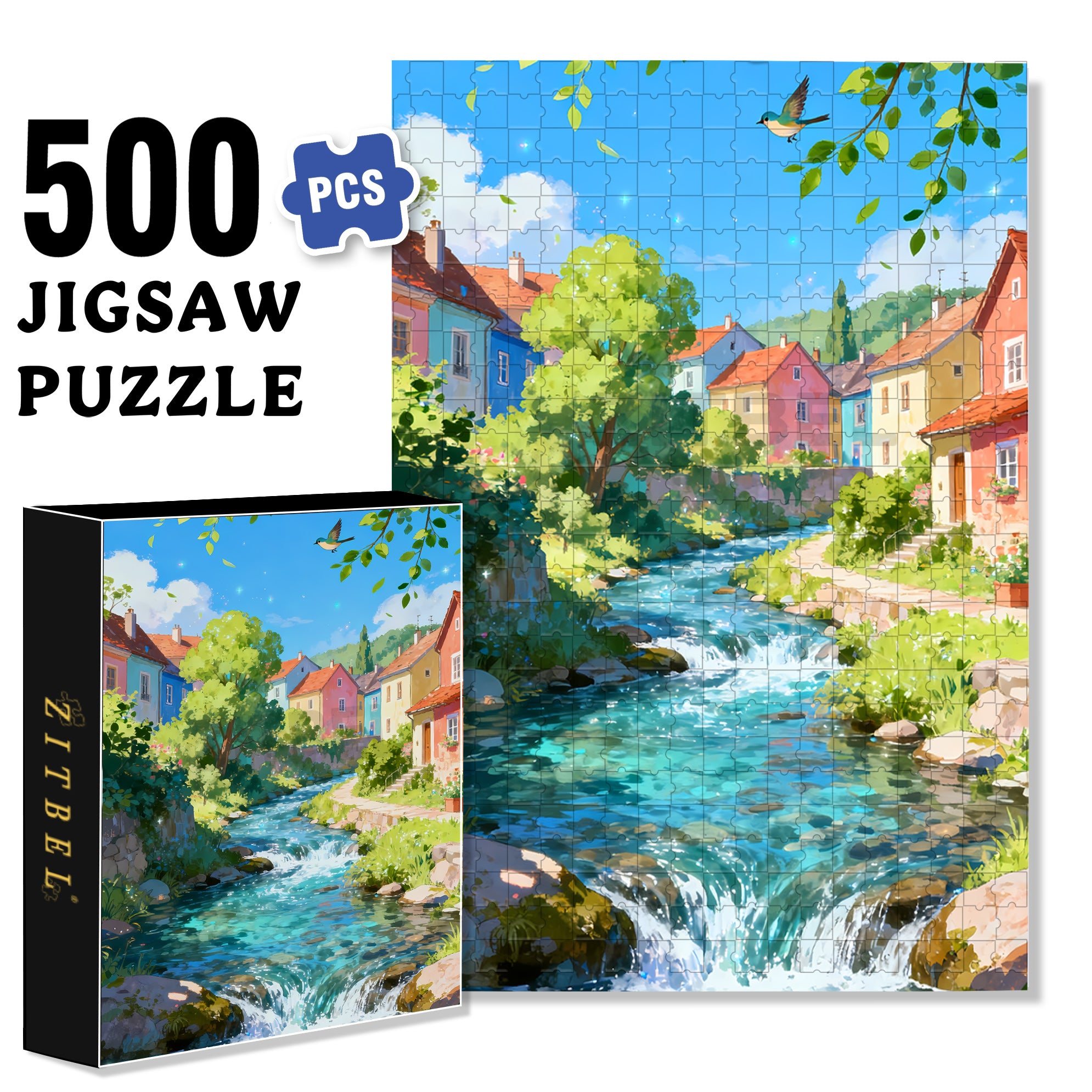 Dream Town 500pcs/1000pcs Jigsaw Puzzle, Scratch-Resistant, Interactive Family Game & Brain-Boosting DIY Decor, Perfect for Halloween, Christmas & New Year Gifts, Family Puzzle Game