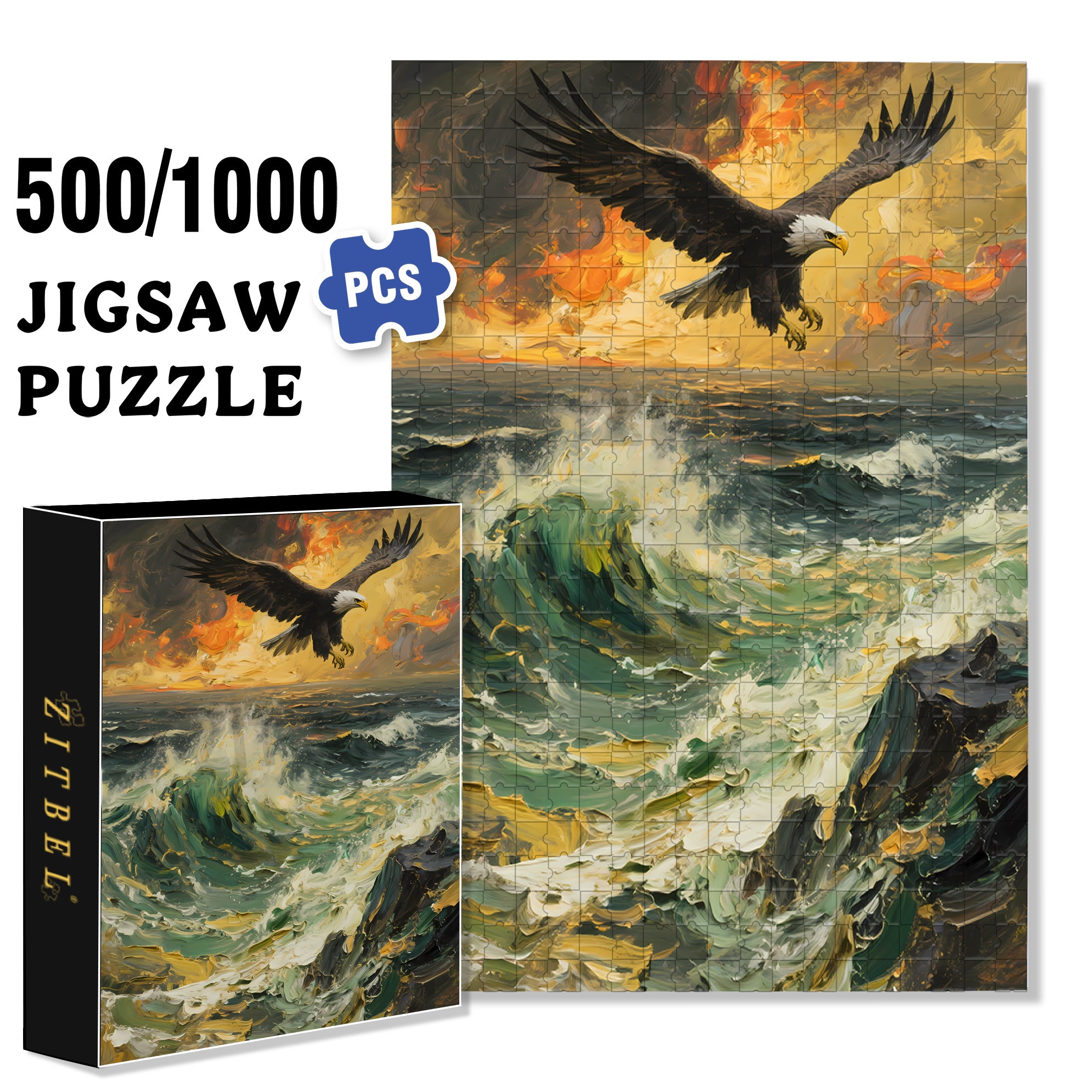 Eagle 500pcs/1000pcs Jigsaw Puzzle, Scratch-Resistant, Interactive Family Game & Brain-Boosting DIY Decor, Perfect for Halloween, Christmas & New Year Gifts, Family Puzzle Game