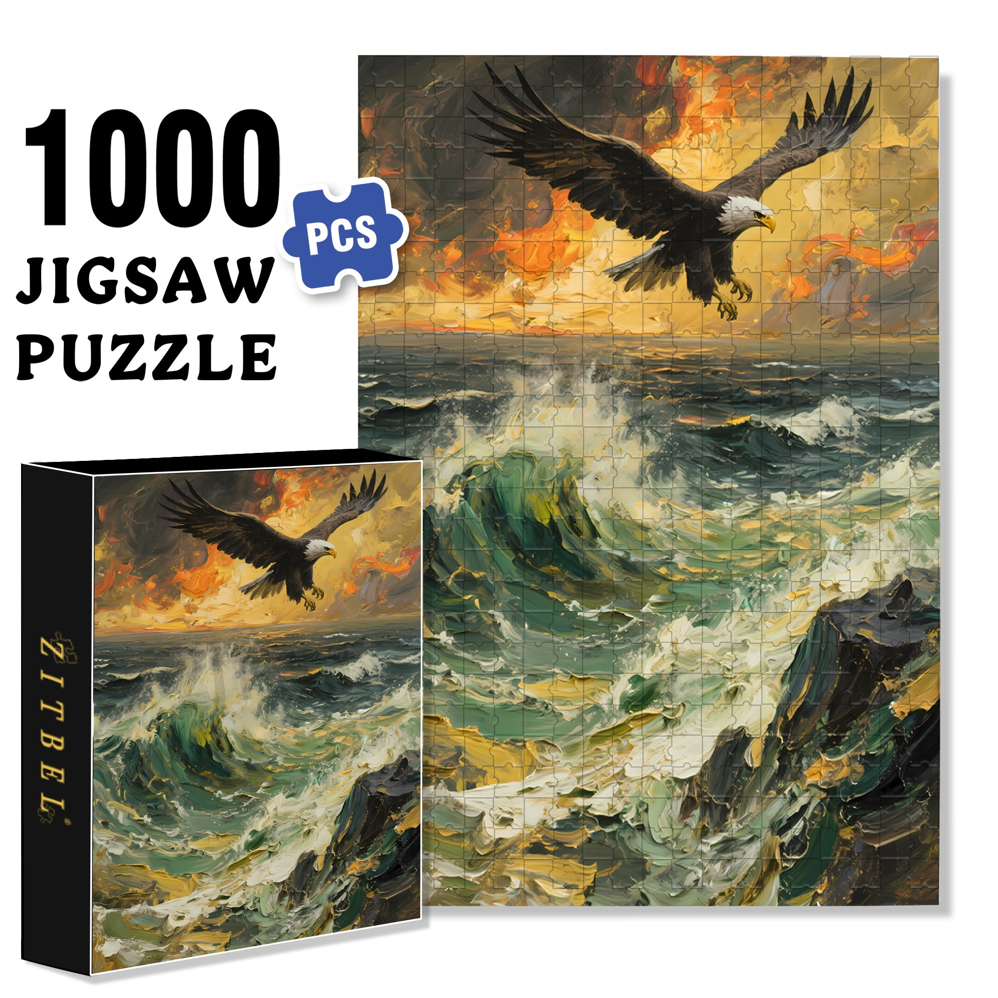 Eagle 500pcs/1000pcs Jigsaw Puzzle, Scratch-Resistant, Interactive Family Game & Brain-Boosting DIY Decor, Perfect for Halloween, Christmas & New Year Gifts, Family Puzzle Game