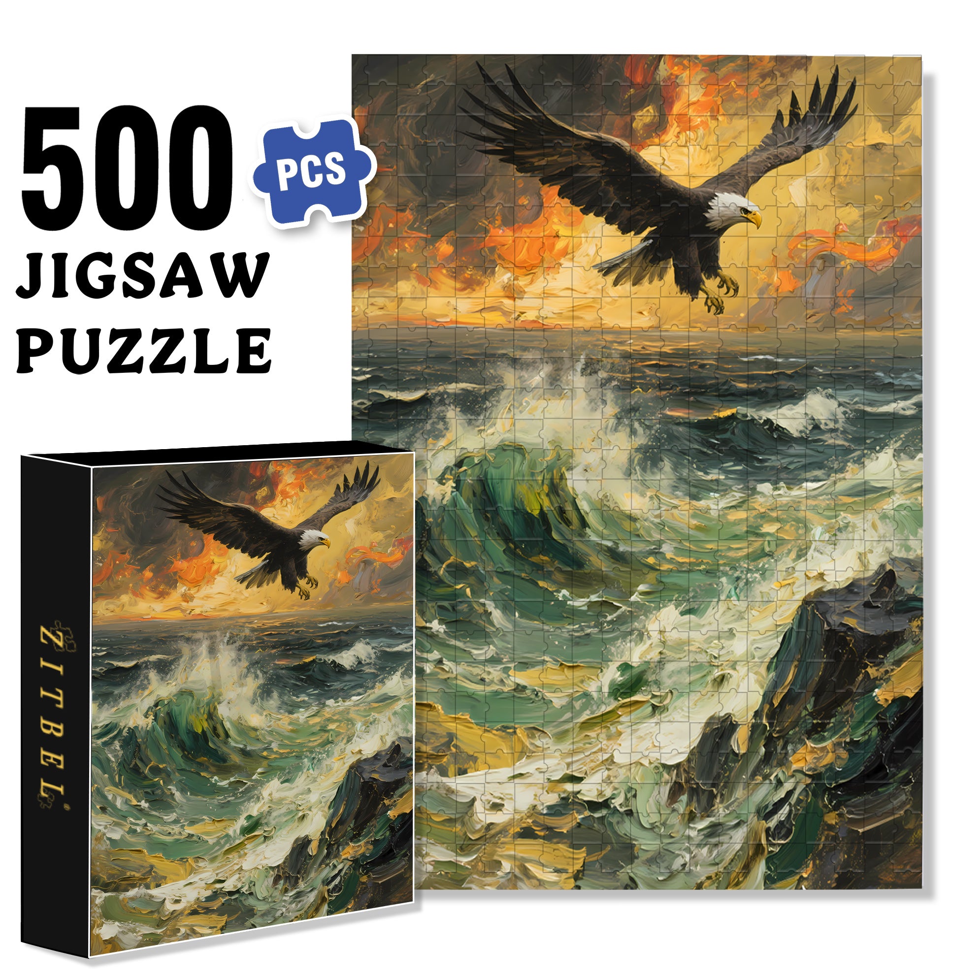 Eagle 500pcs/1000pcs Jigsaw Puzzle, Scratch-Resistant, Interactive Family Game & Brain-Boosting DIY Decor, Perfect for Halloween, Christmas & New Year Gifts, Family Puzzle Game