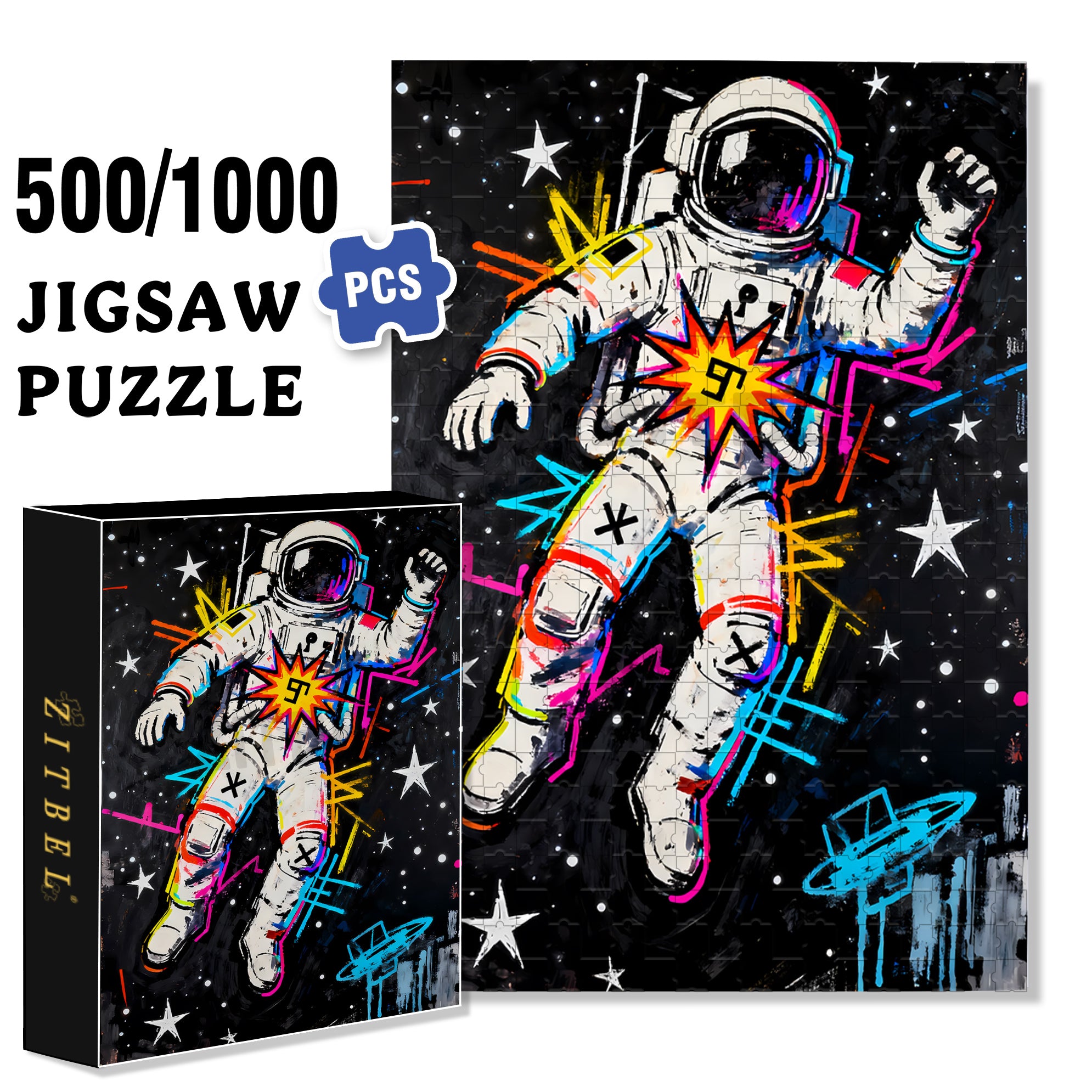 Floating Astronaut 500pcs/1000pcs Jigsaw Puzzle, Scratch-Resistant, Interactive Family Game & Brain-Boosting DIY Decor, Perfect for Halloween, Christmas & New Year Gifts, Family Puzzle Game
