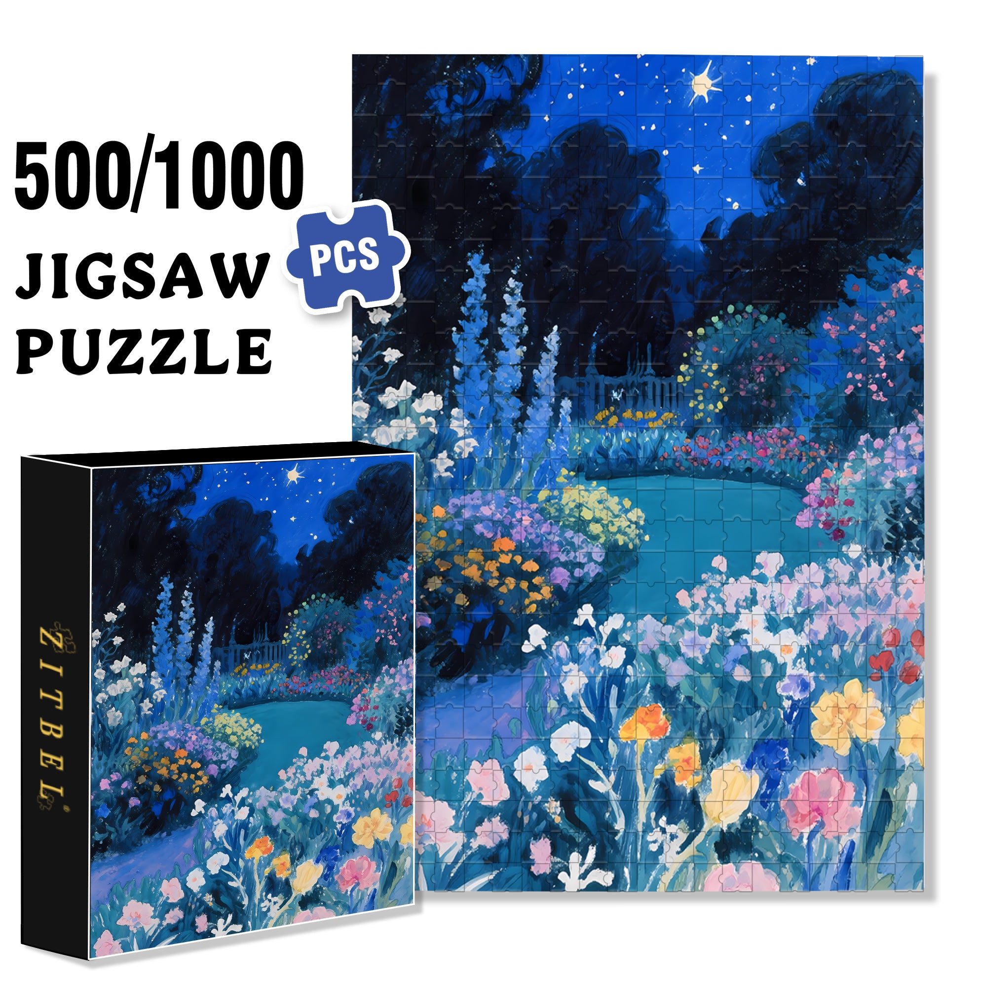 Garden At Night 500pcs/1000pcs Jigsaw Puzzle, Scratch-Resistant, Interactive Family Game & Brain-Boosting DIY Decor, Perfect for Halloween, Christmas & New Year Gifts, Family Puzzle Game