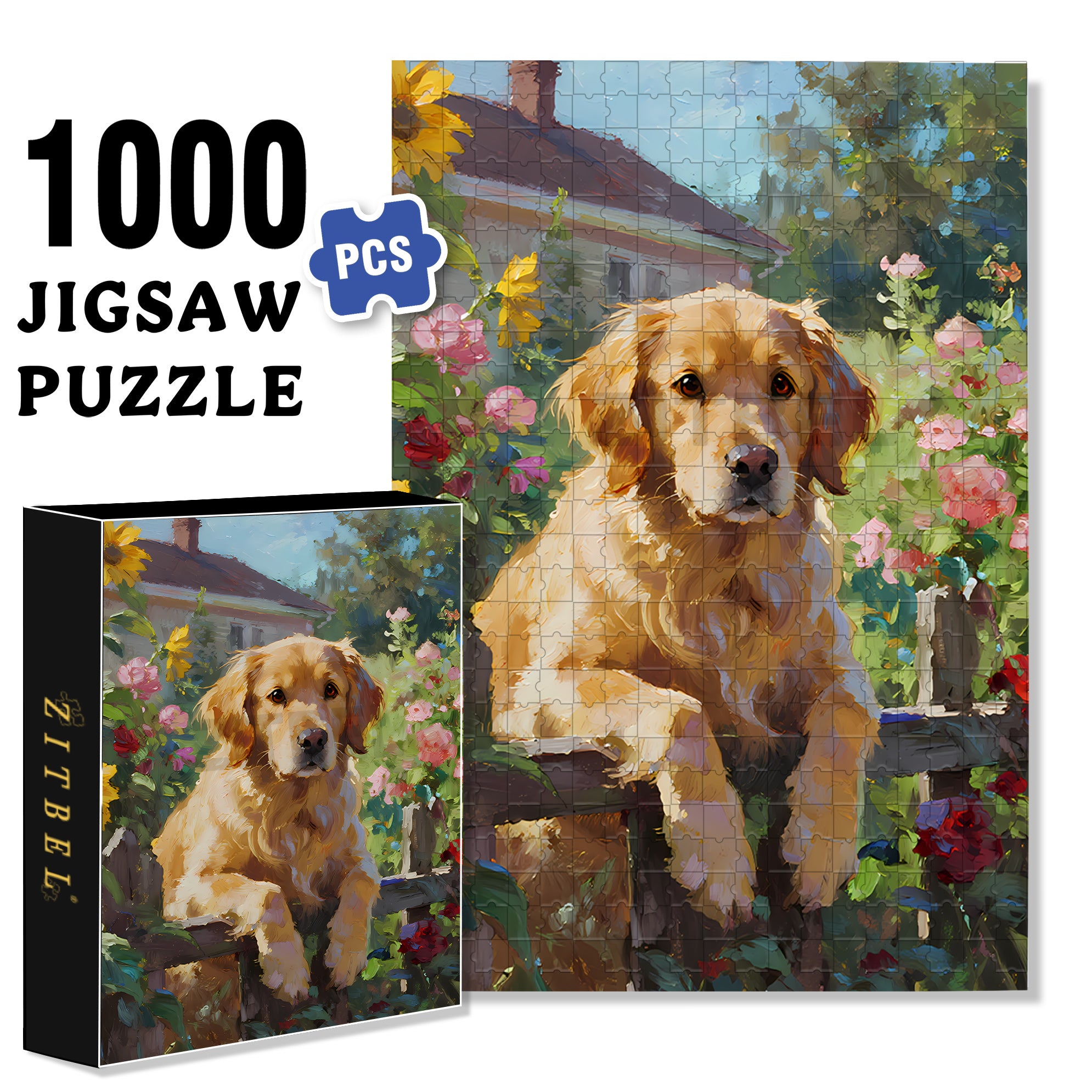 Golden Retriever 500pcs/1000pcs Jigsaw Puzzle, Scratch-Resistant, Interactive Family Game & Brain-Boosting DIY Decor, Perfect for Halloween, Christmas & New Year Gifts, Family Puzzle Game