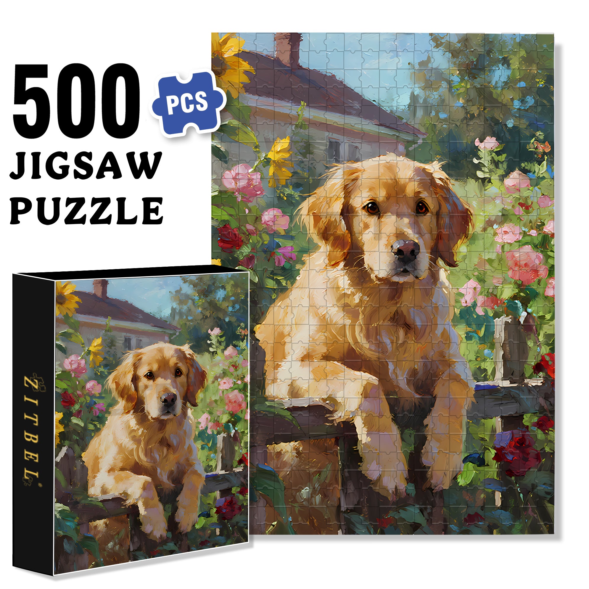 Golden Retriever 500pcs/1000pcs Jigsaw Puzzle, Scratch-Resistant, Interactive Family Game & Brain-Boosting DIY Decor, Perfect for Halloween, Christmas & New Year Gifts, Family Puzzle Game