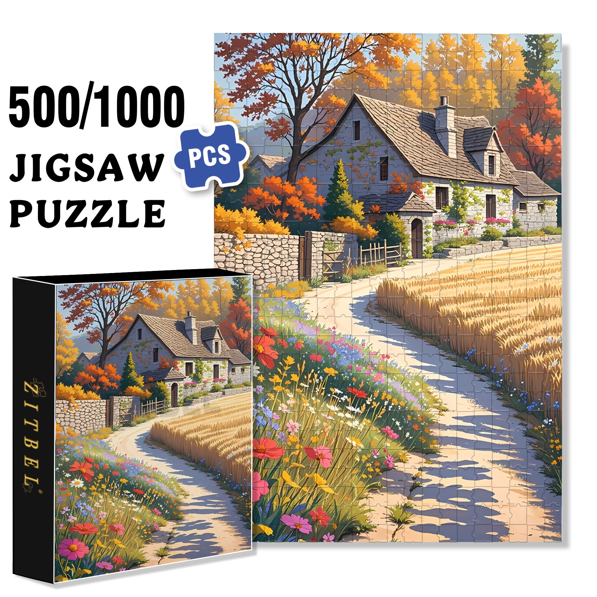 Golden Wheat Fields 500pcs/1000pcs Jigsaw Puzzle, Scratch-Resistant, Interactive Family Game & Brain-Boosting DIY Decor, Perfect for Halloween, Christmas & New Year Gifts, Family Puzzle Game