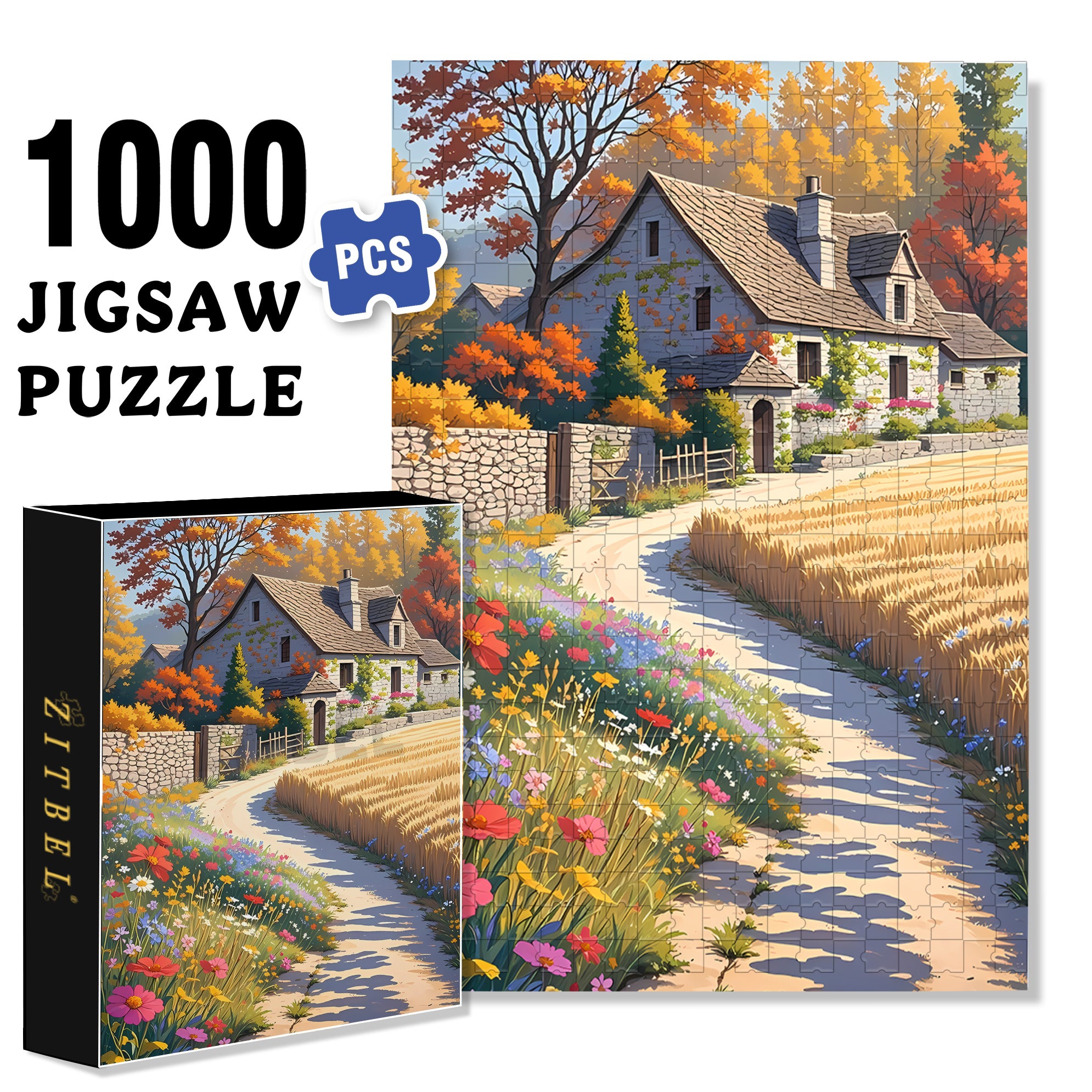 Golden Wheat Fields 500pcs/1000pcs Jigsaw Puzzle, Scratch-Resistant, Interactive Family Game & Brain-Boosting DIY Decor, Perfect for Halloween, Christmas & New Year Gifts, Family Puzzle Game