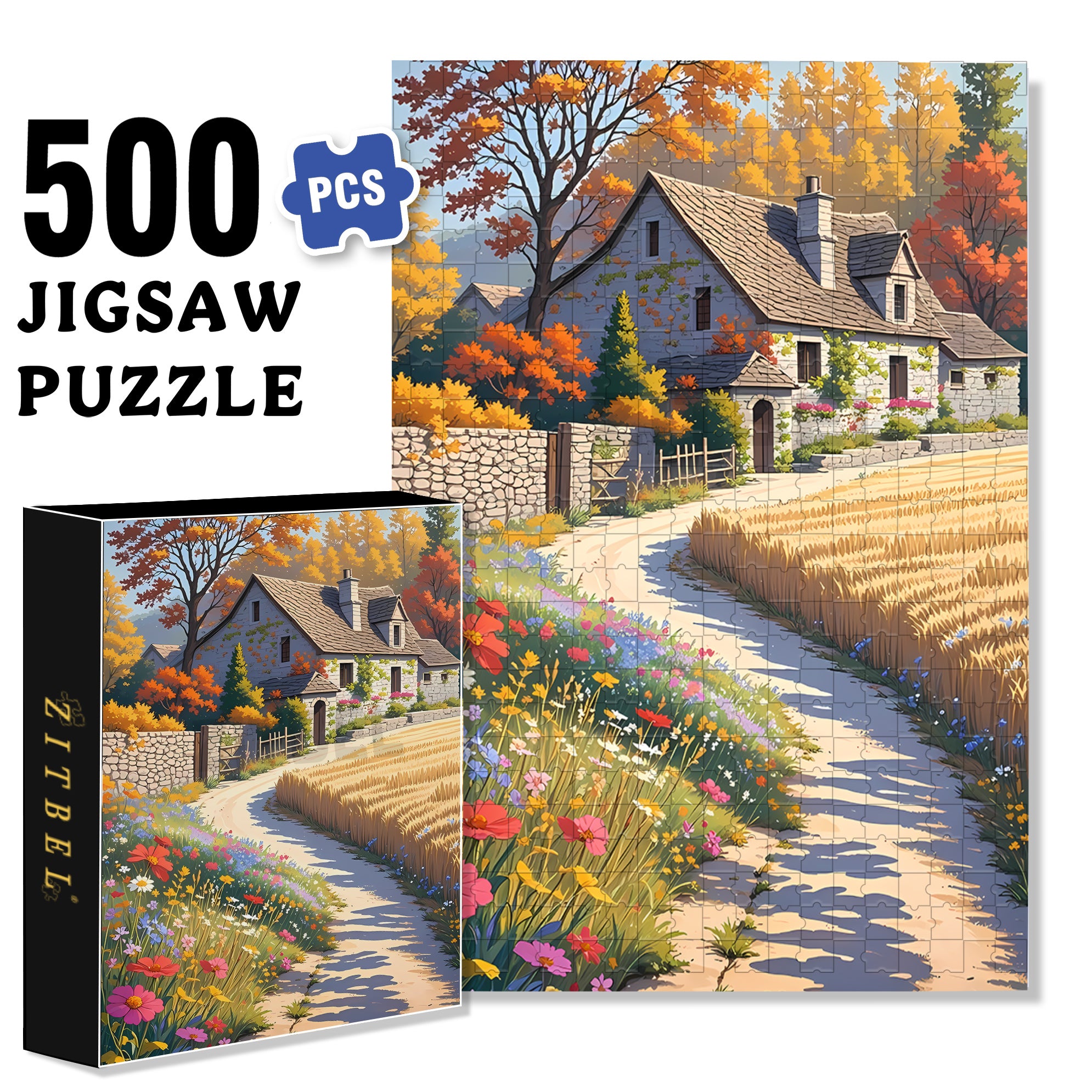 Golden Wheat Fields 500pcs/1000pcs Jigsaw Puzzle, Scratch-Resistant, Interactive Family Game & Brain-Boosting DIY Decor, Perfect for Halloween, Christmas & New Year Gifts, Family Puzzle Game