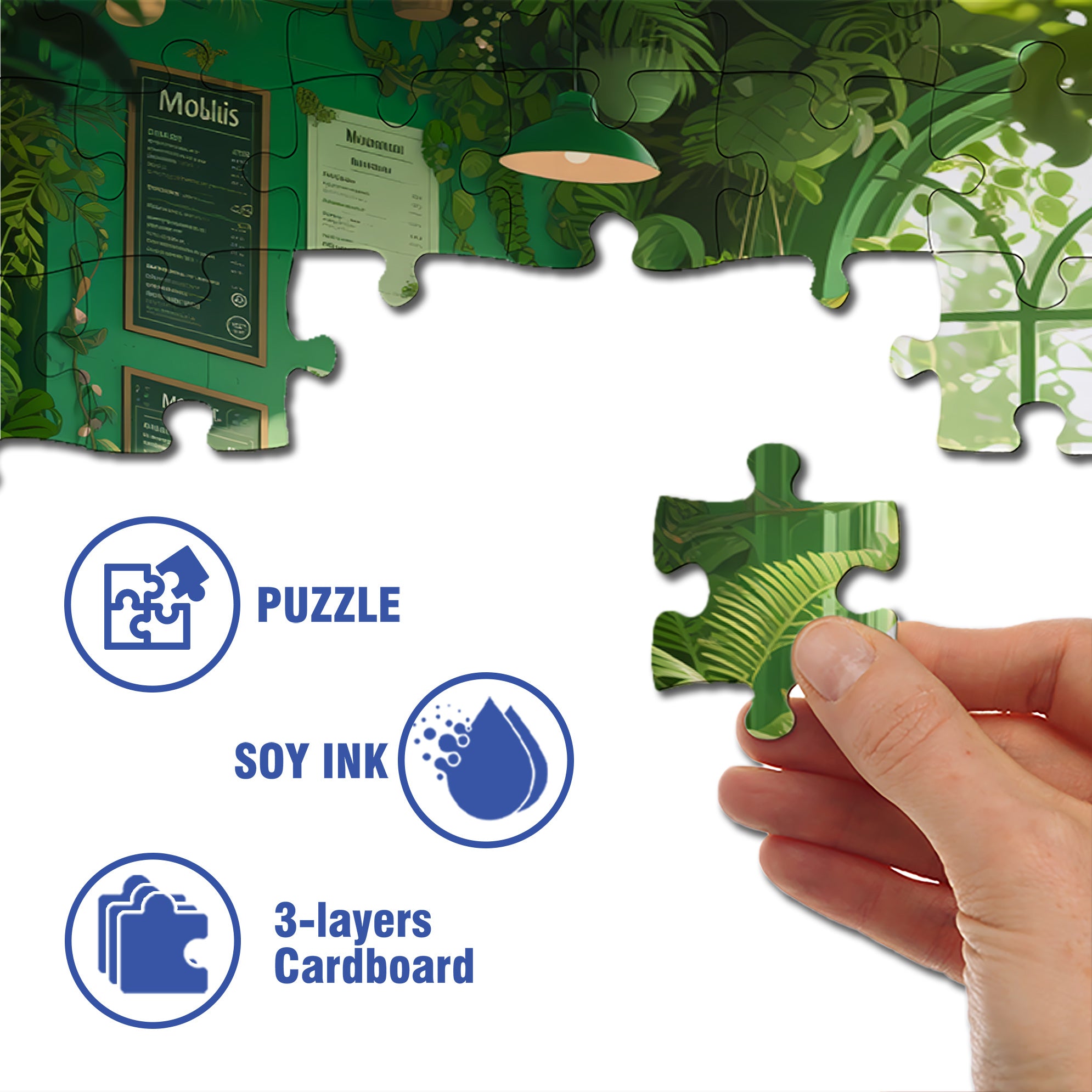 Green Cafe 500pcs/1000pcs Jigsaw Puzzle, Scratch-Resistant, Interactive Family Game & Brain-Boosting DIY Decor, Perfect for Halloween, Christmas & New Year Gifts, Family Puzzle Game