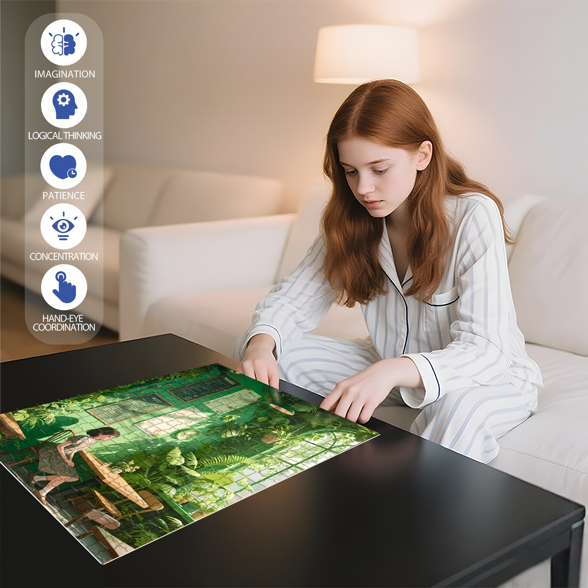Green Cafe 500pcs/1000pcs Jigsaw Puzzle, Scratch-Resistant, Interactive Family Game & Brain-Boosting DIY Decor, Perfect for Halloween, Christmas & New Year Gifts, Family Puzzle Game
