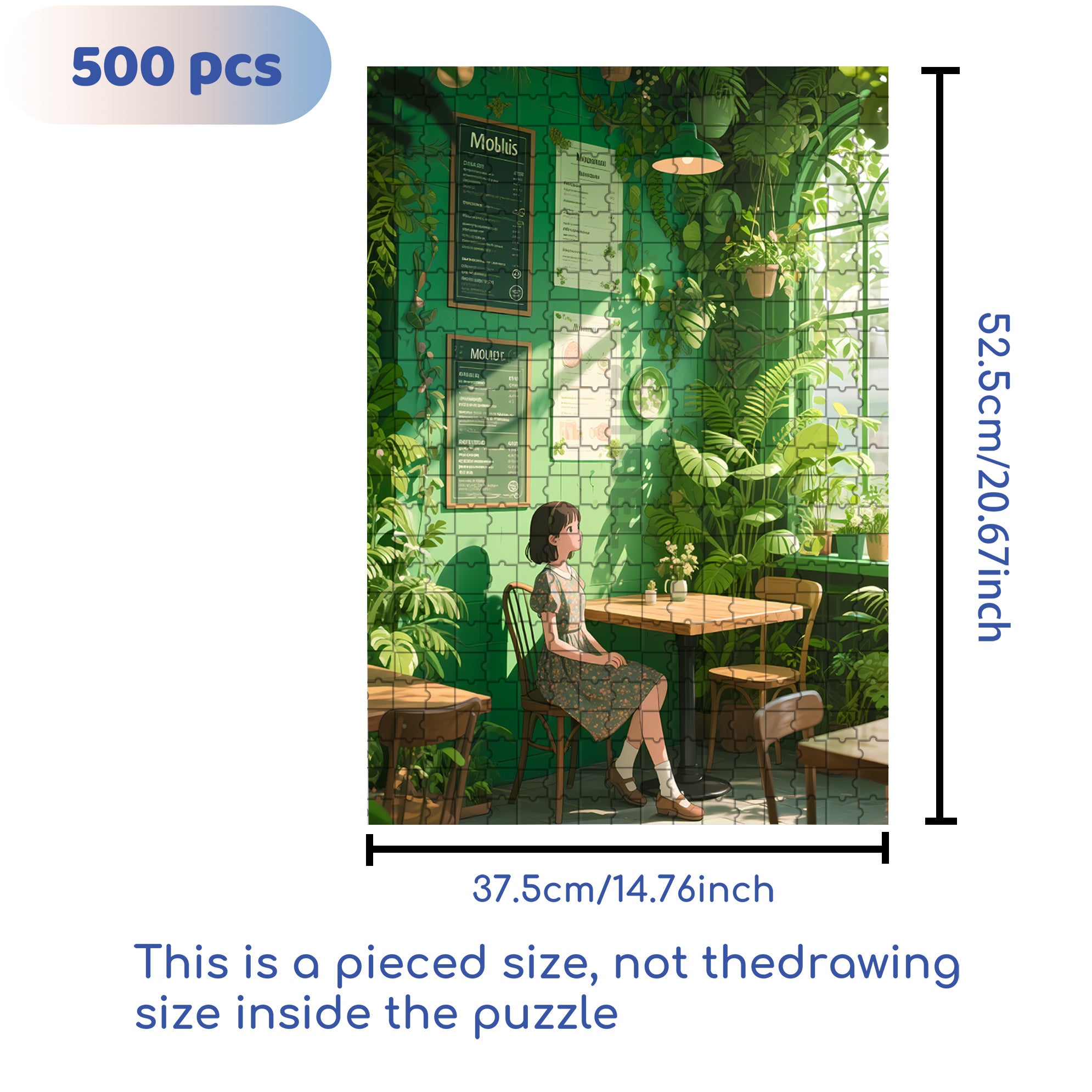 Green Cafe 500pcs/1000pcs Jigsaw Puzzle, Scratch-Resistant, Interactive Family Game & Brain-Boosting DIY Decor, Perfect for Halloween, Christmas & New Year Gifts, Family Puzzle Game