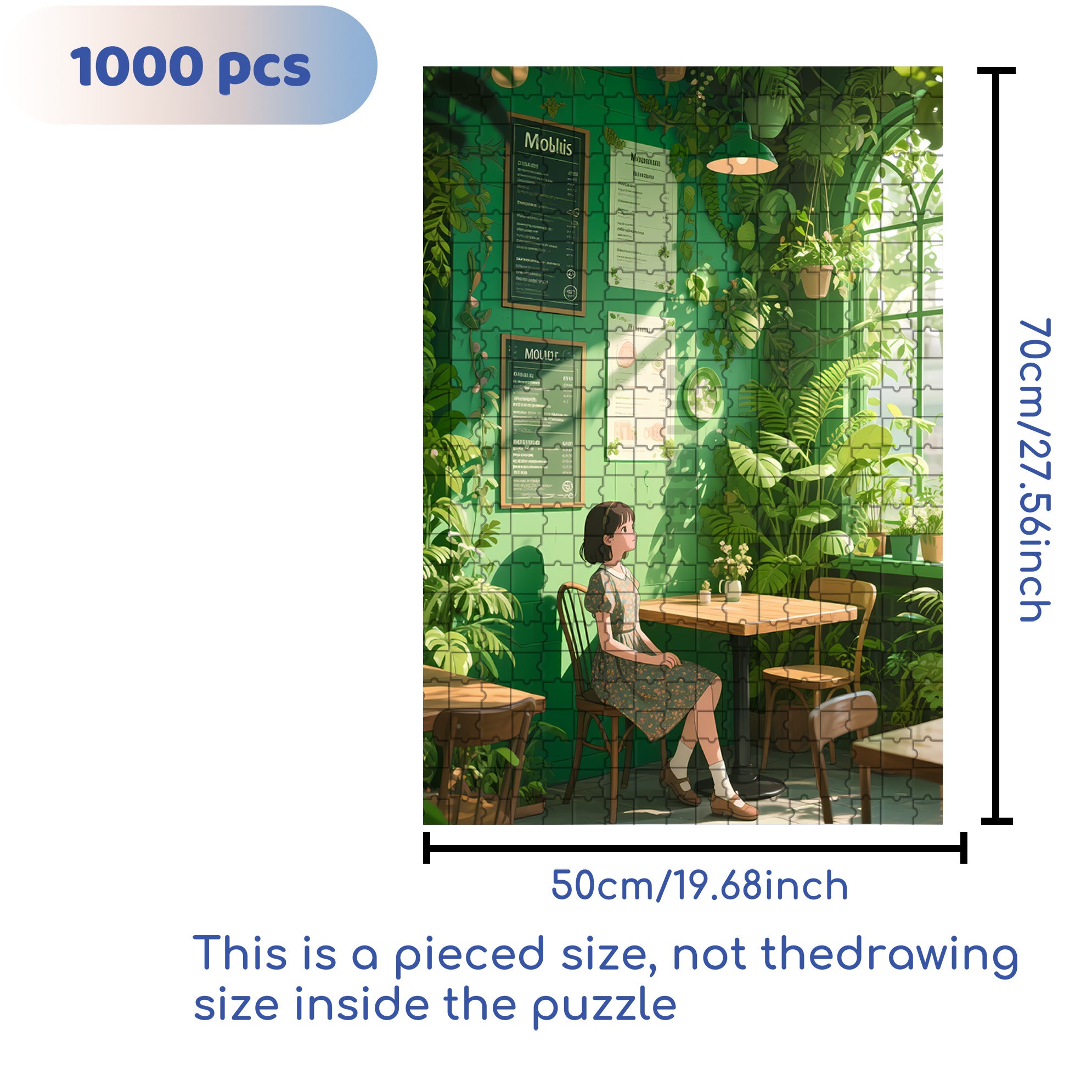 Green Cafe 500pcs/1000pcs Jigsaw Puzzle, Scratch-Resistant, Interactive Family Game & Brain-Boosting DIY Decor, Perfect for Halloween, Christmas & New Year Gifts, Family Puzzle Game