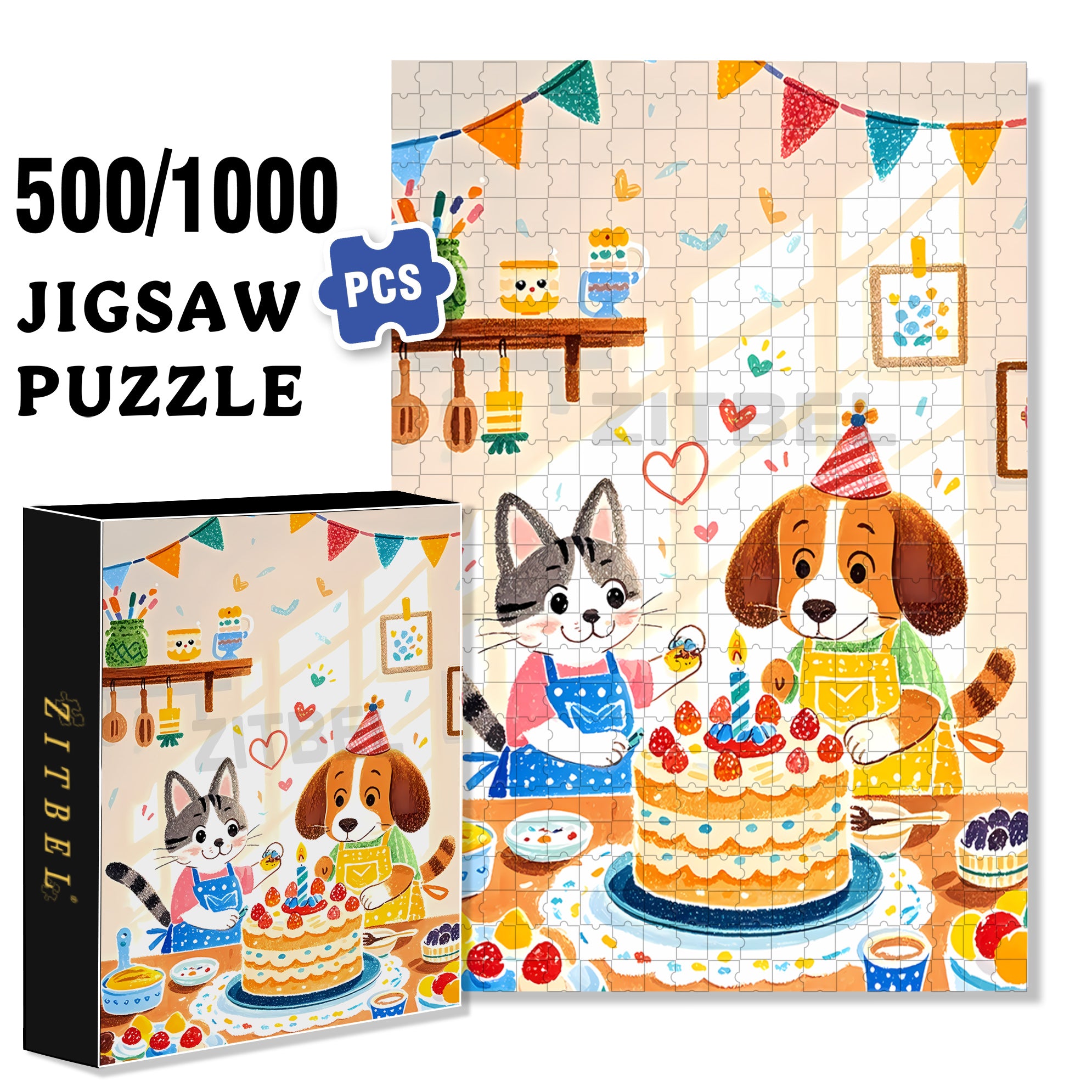 Happy Birthday To You 500pcs/1000pcs Jigsaw Puzzle, Scratch-Resistant, Interactive Family Game & Brain-Boosting DIY Decor, Perfect for Halloween, Christmas & New Year Gifts, Family Puzzle Game