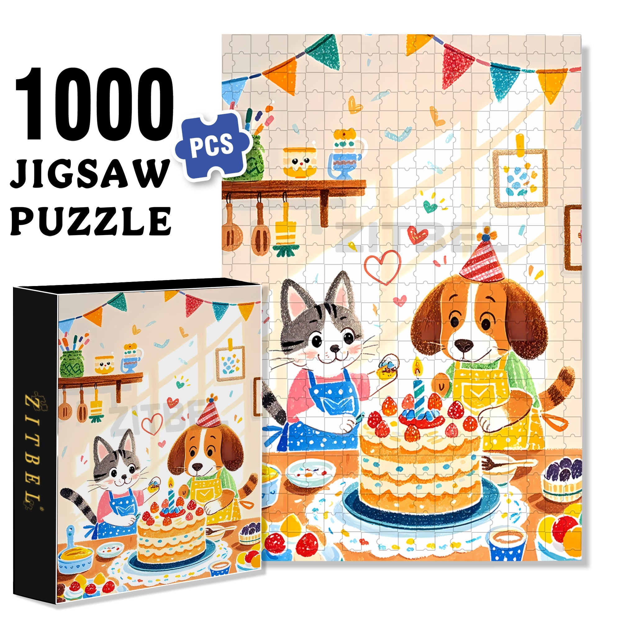 Happy Birthday To You 500pcs/1000pcs Jigsaw Puzzle, Scratch-Resistant, Interactive Family Game & Brain-Boosting DIY Decor, Perfect for Halloween, Christmas & New Year Gifts, Family Puzzle Game