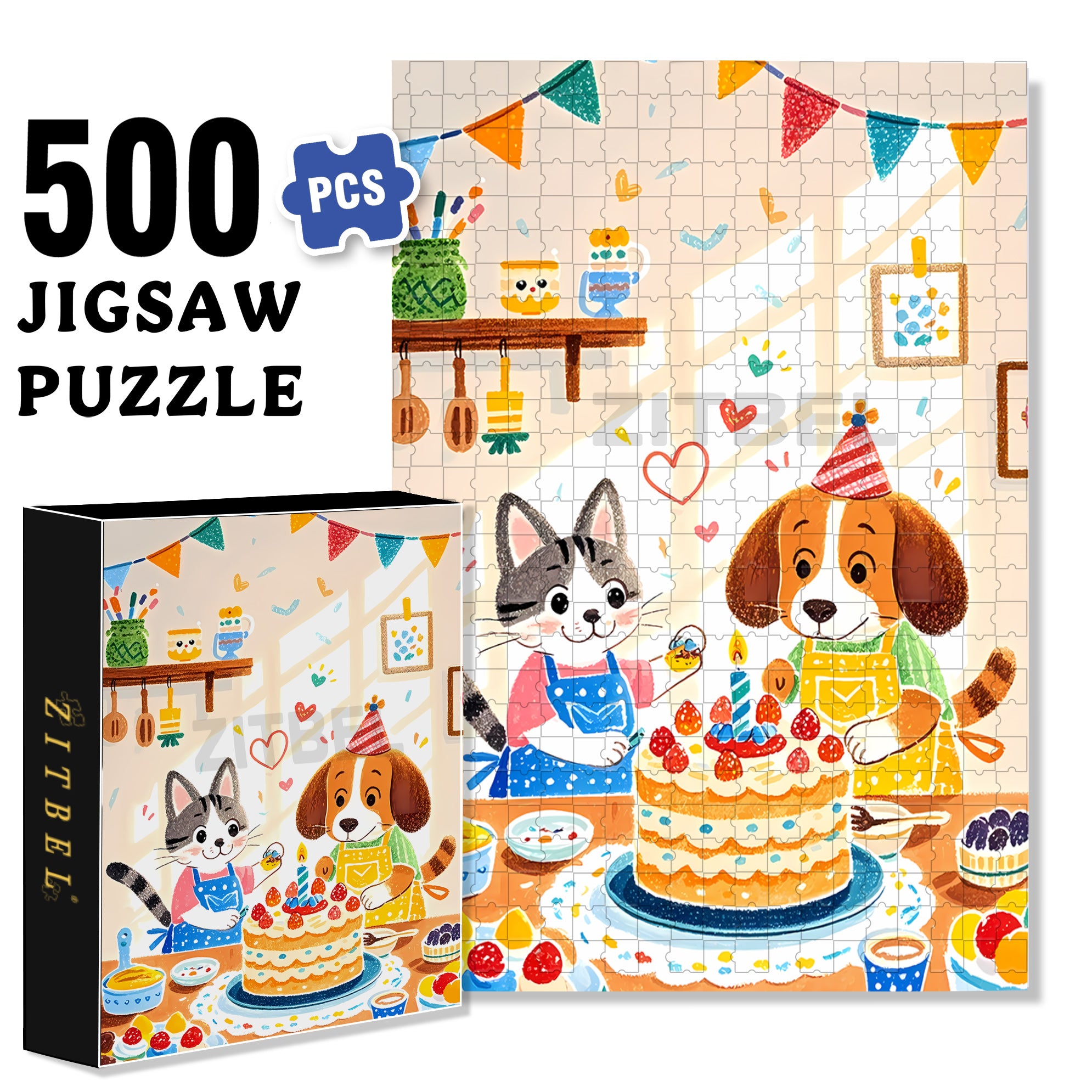 Happy Birthday To You 500pcs/1000pcs Jigsaw Puzzle, Scratch-Resistant, Interactive Family Game & Brain-Boosting DIY Decor, Perfect for Halloween, Christmas & New Year Gifts, Family Puzzle Game