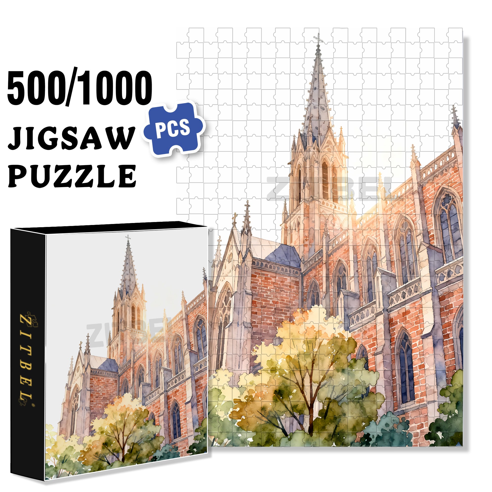 Holy Church 500pcs/1000pcs Jigsaw Puzzle, Scratch-Resistant, Interactive Family Game & Brain-Boosting DIY Decor, Perfect for Halloween, Christmas & New Year Gifts, Family Puzzle Game
