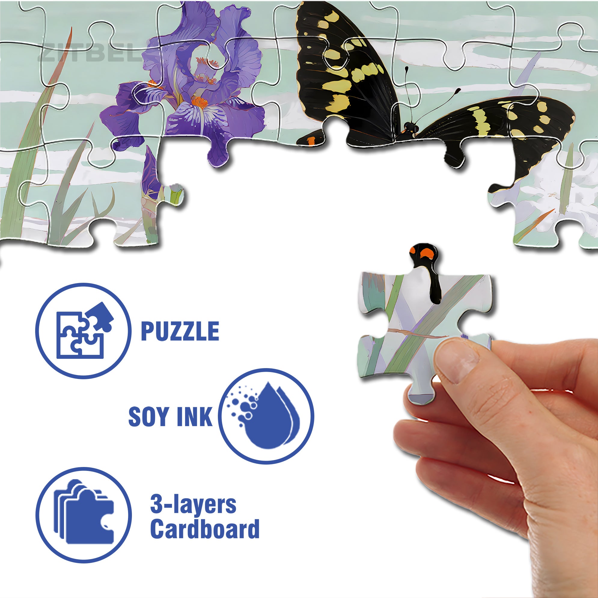 Irises And Black Butterflies 500pcs/1000pcs Jigsaw Puzzle, Scratch-Resistant, Interactive Family Game & Brain-Boosting DIY Decor, Perfect for Halloween, Christmas & New Year Gifts, Family Puzzle Game
