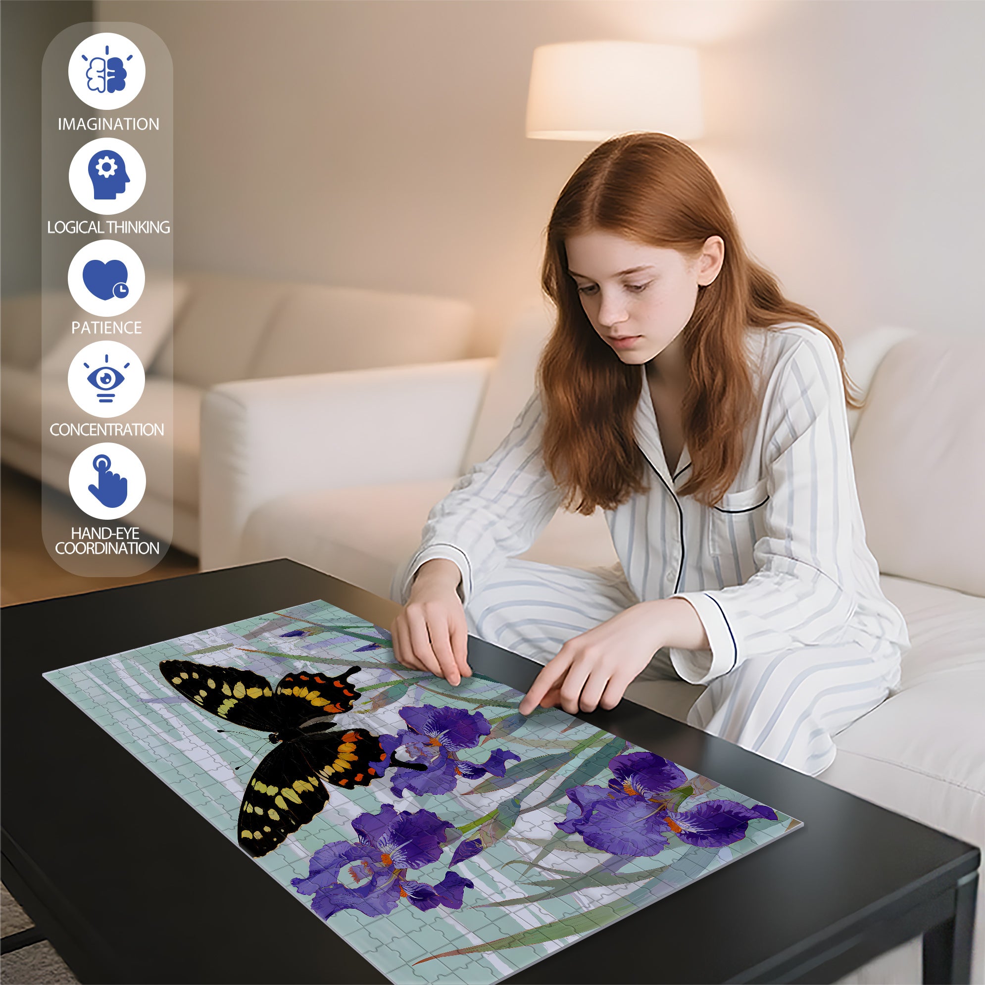 Irises And Black Butterflies 500pcs/1000pcs Jigsaw Puzzle, Scratch-Resistant, Interactive Family Game & Brain-Boosting DIY Decor, Perfect for Halloween, Christmas & New Year Gifts, Family Puzzle Game