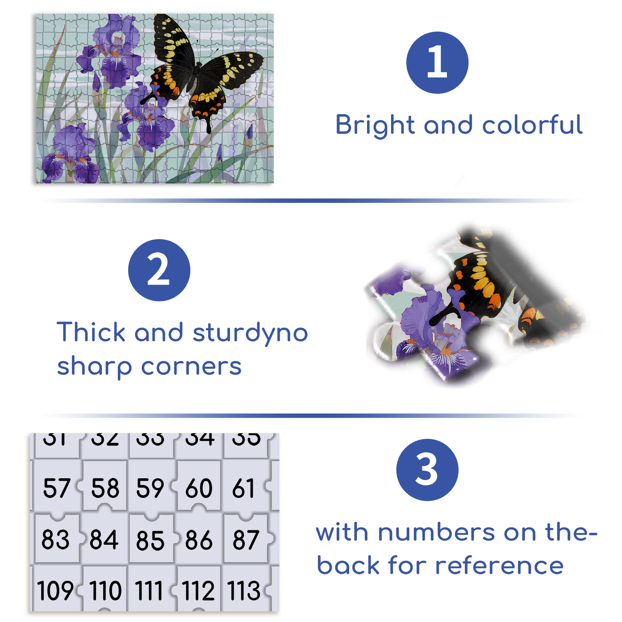 Irises And Black Butterflies 500pcs/1000pcs Jigsaw Puzzle, Scratch-Resistant, Interactive Family Game & Brain-Boosting DIY Decor, Perfect for Halloween, Christmas & New Year Gifts, Family Puzzle Game
