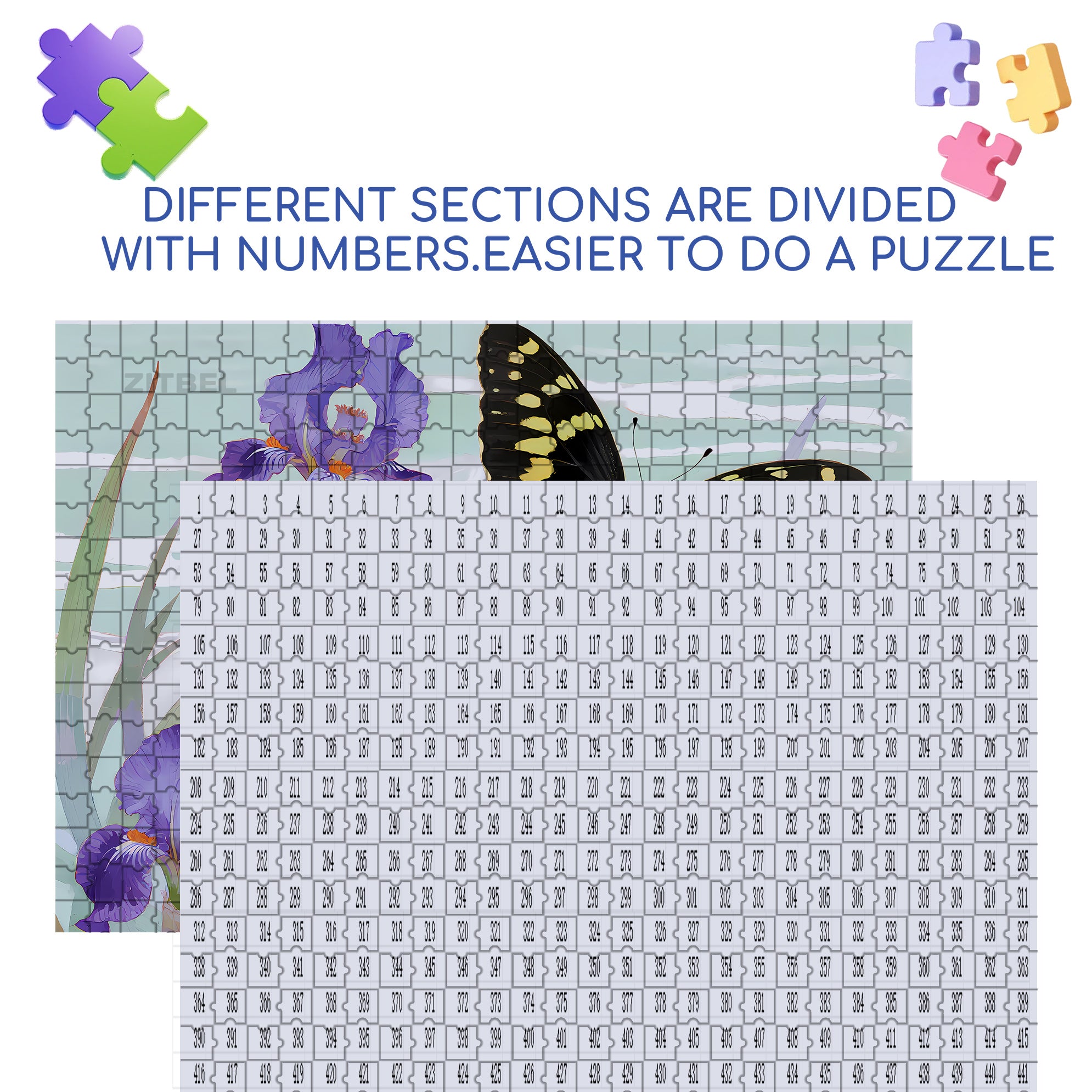 Irises And Black Butterflies 500pcs/1000pcs Jigsaw Puzzle, Scratch-Resistant, Interactive Family Game & Brain-Boosting DIY Decor, Perfect for Halloween, Christmas & New Year Gifts, Family Puzzle Game