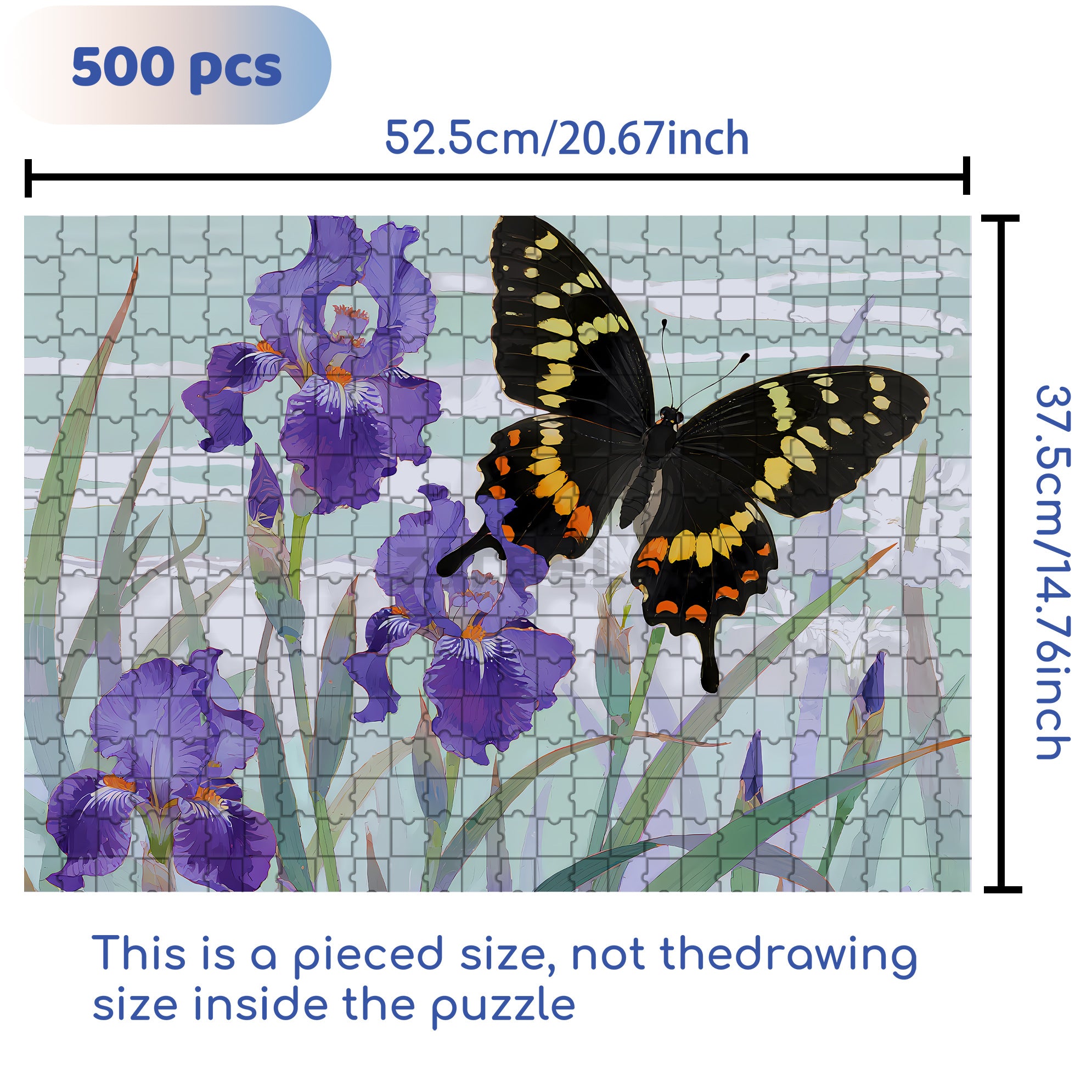 Irises And Black Butterflies 500pcs/1000pcs Jigsaw Puzzle, Scratch-Resistant, Interactive Family Game & Brain-Boosting DIY Decor, Perfect for Halloween, Christmas & New Year Gifts, Family Puzzle Game