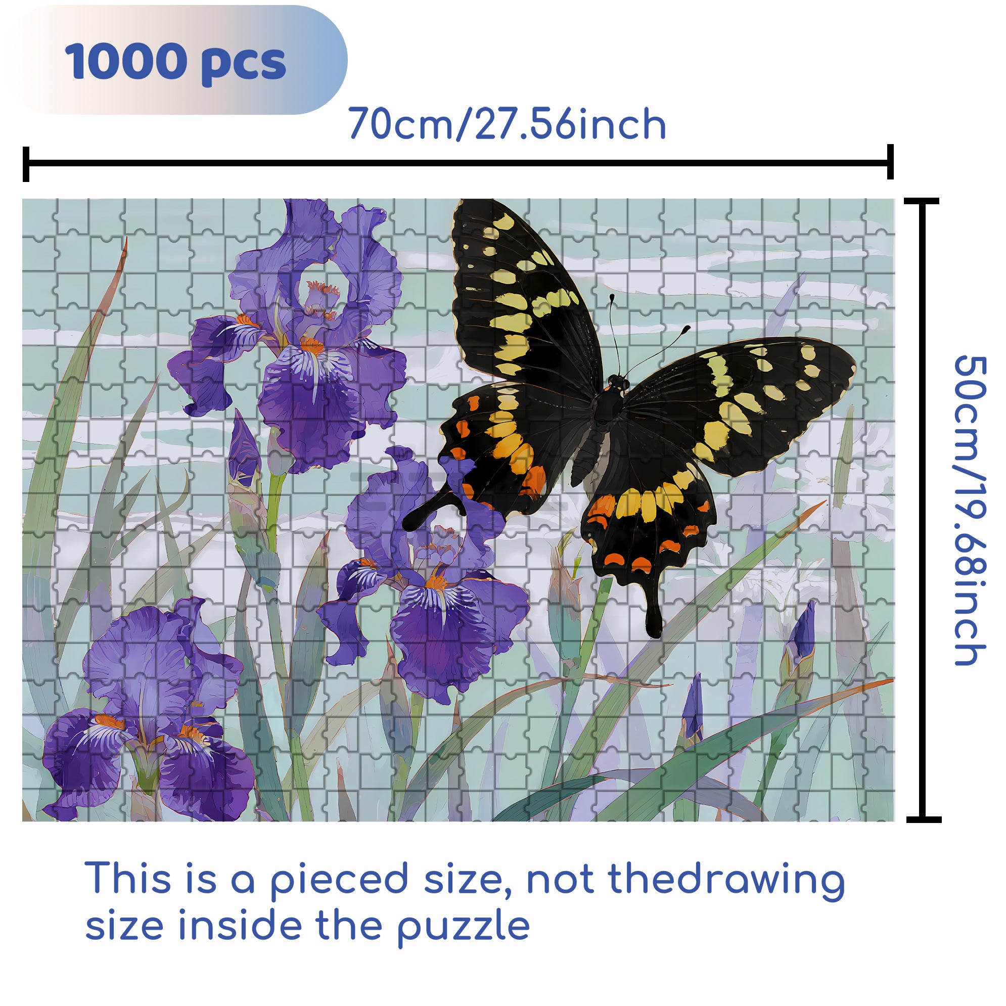 Irises And Black Butterflies 500pcs/1000pcs Jigsaw Puzzle, Scratch-Resistant, Interactive Family Game & Brain-Boosting DIY Decor, Perfect for Halloween, Christmas & New Year Gifts, Family Puzzle Game