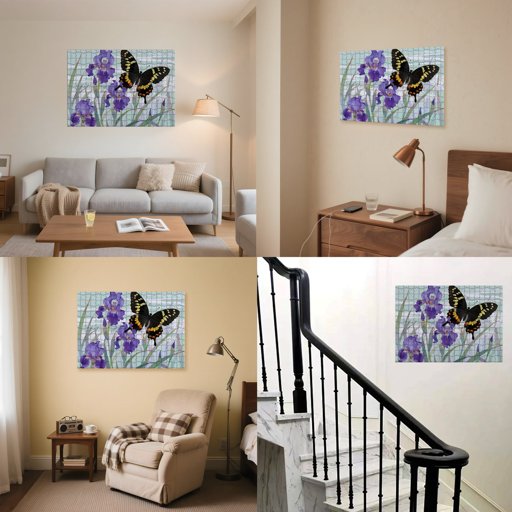 Irises And Black Butterflies 500pcs/1000pcs Jigsaw Puzzle, Scratch-Resistant, Interactive Family Game & Brain-Boosting DIY Decor, Perfect for Halloween, Christmas & New Year Gifts, Family Puzzle Game