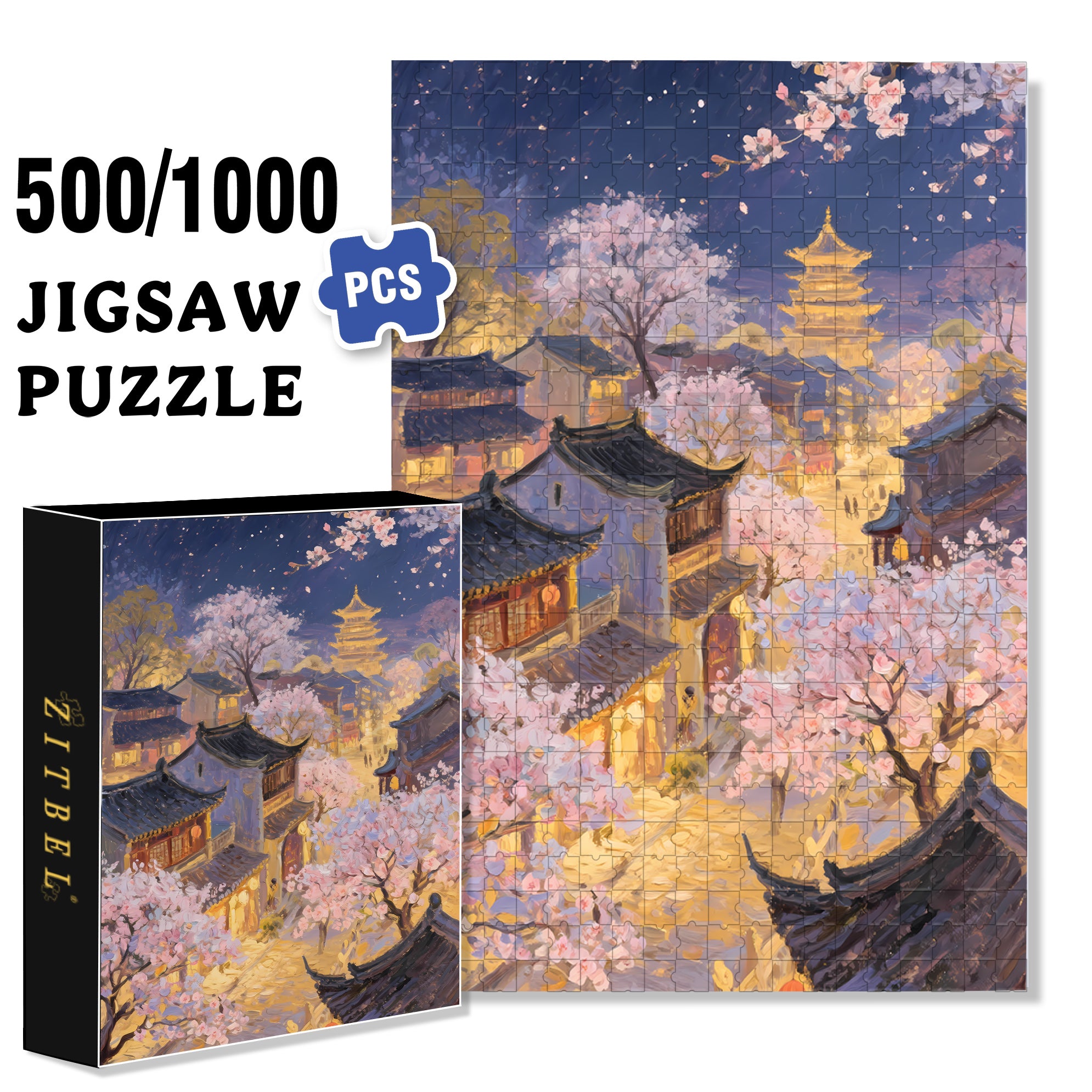 Kyoto 500pcs/1000pcs Jigsaw Puzzle, Scratch-Resistant, Interactive Family Game & Brain-Boosting DIY Decor, Perfect for Halloween, Christmas & New Year Gifts, Family Puzzle Game