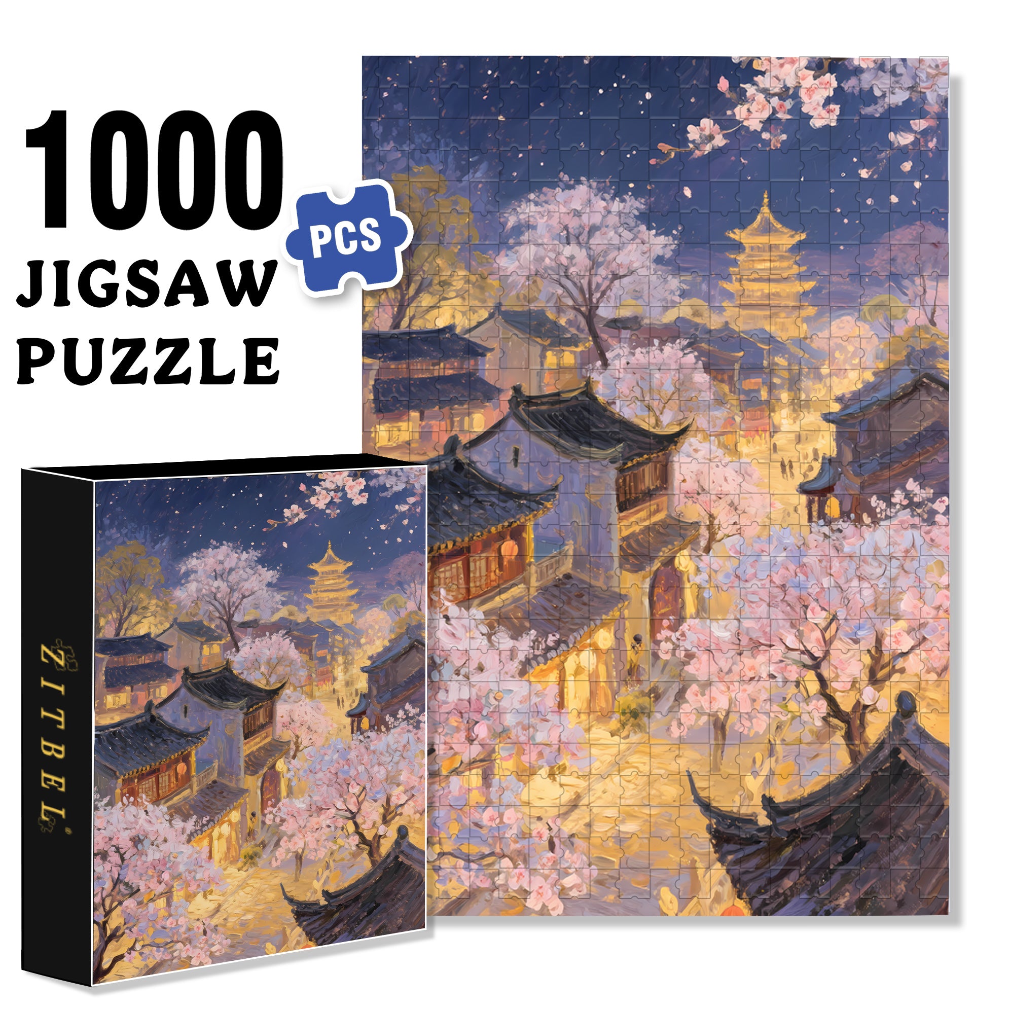 Kyoto 500pcs/1000pcs Jigsaw Puzzle, Scratch-Resistant, Interactive Family Game & Brain-Boosting DIY Decor, Perfect for Halloween, Christmas & New Year Gifts, Family Puzzle Game