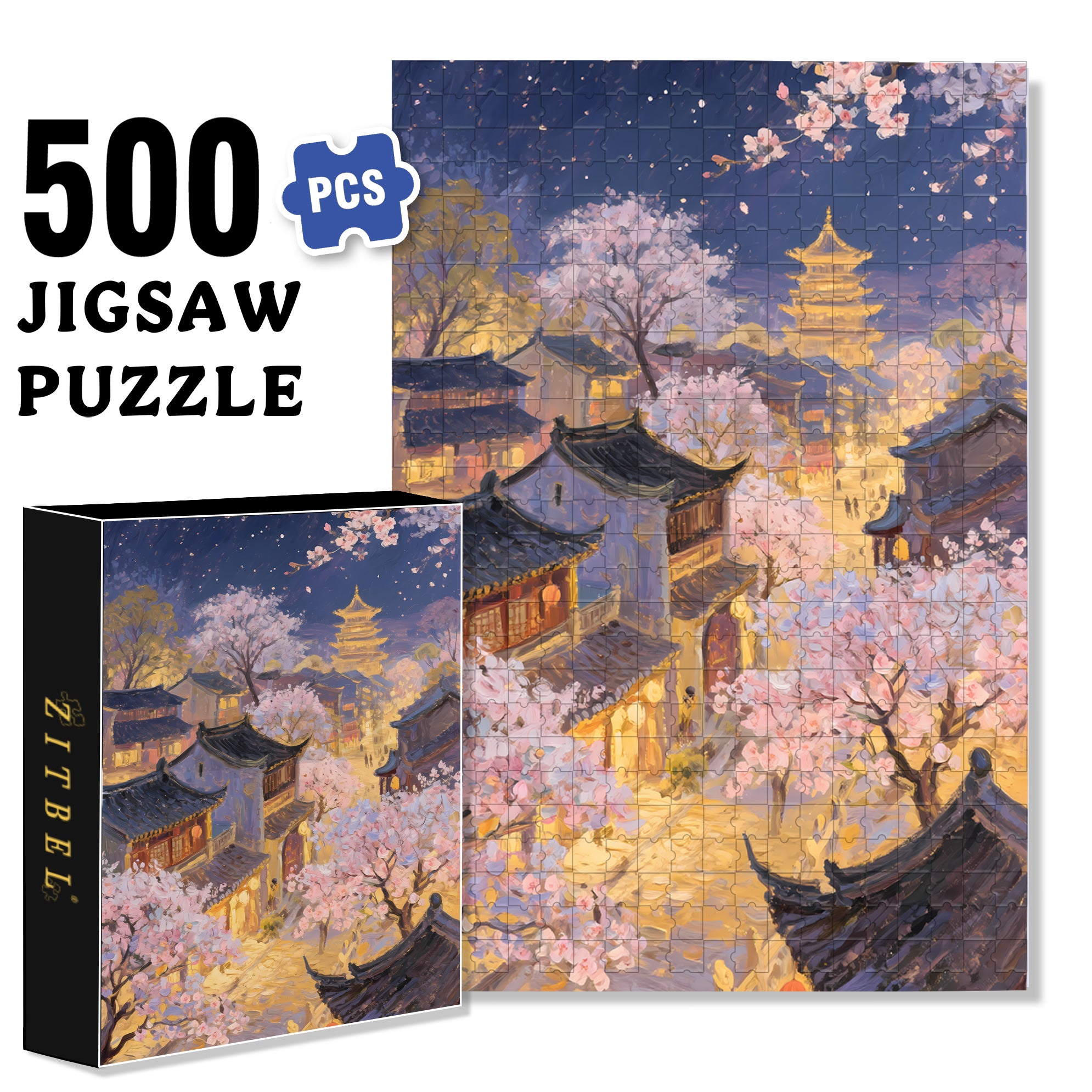 Kyoto 500pcs/1000pcs Jigsaw Puzzle, Scratch-Resistant, Interactive Family Game & Brain-Boosting DIY Decor, Perfect for Halloween, Christmas & New Year Gifts, Family Puzzle Game