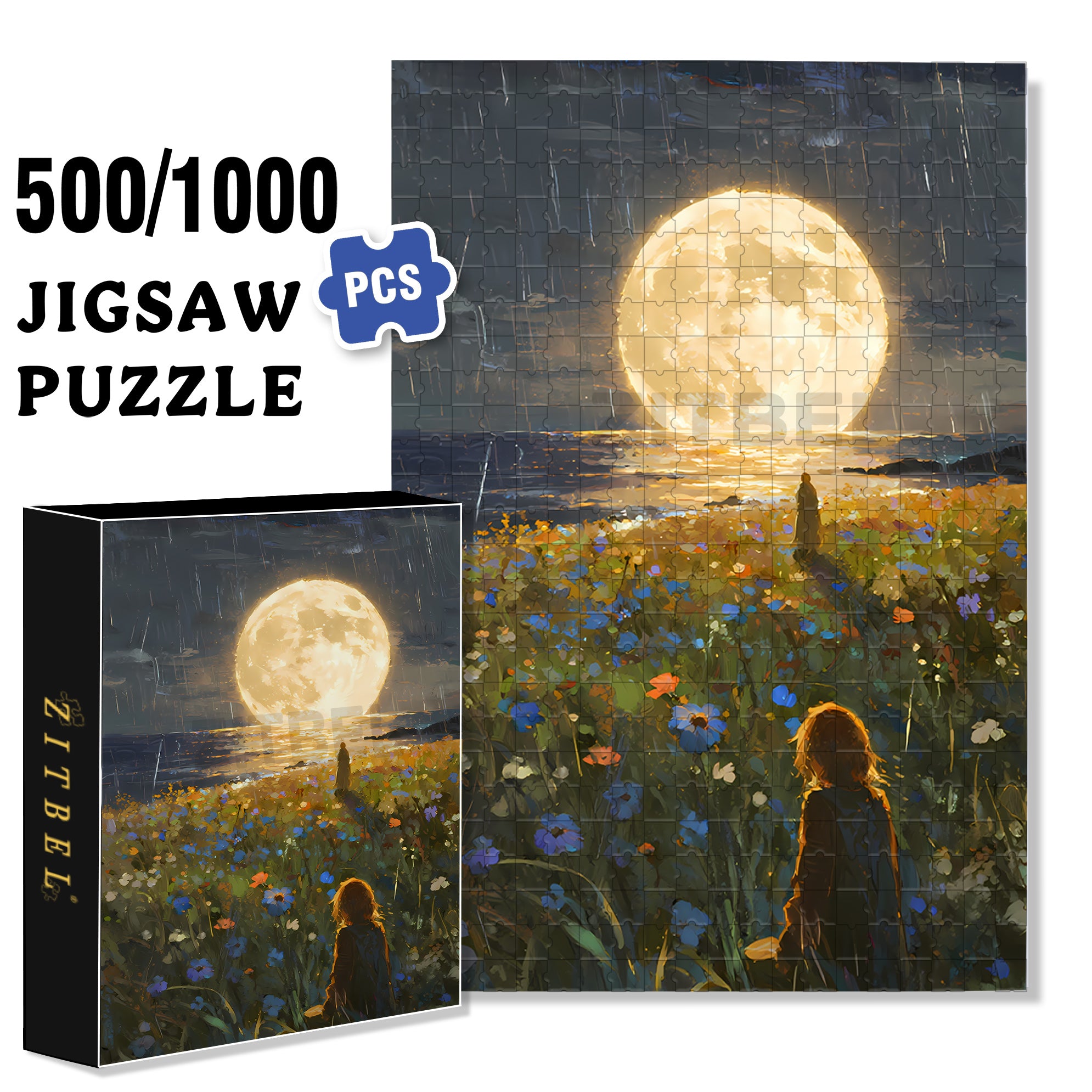 Moon Rising Over The Sea 500pcs/1000pcs Jigsaw Puzzle, Scratch-Resistant, Interactive Family Game & Brain-Boosting DIY Decor, Perfect for Halloween, Christmas & New Year Gifts, Family Puzzle Game