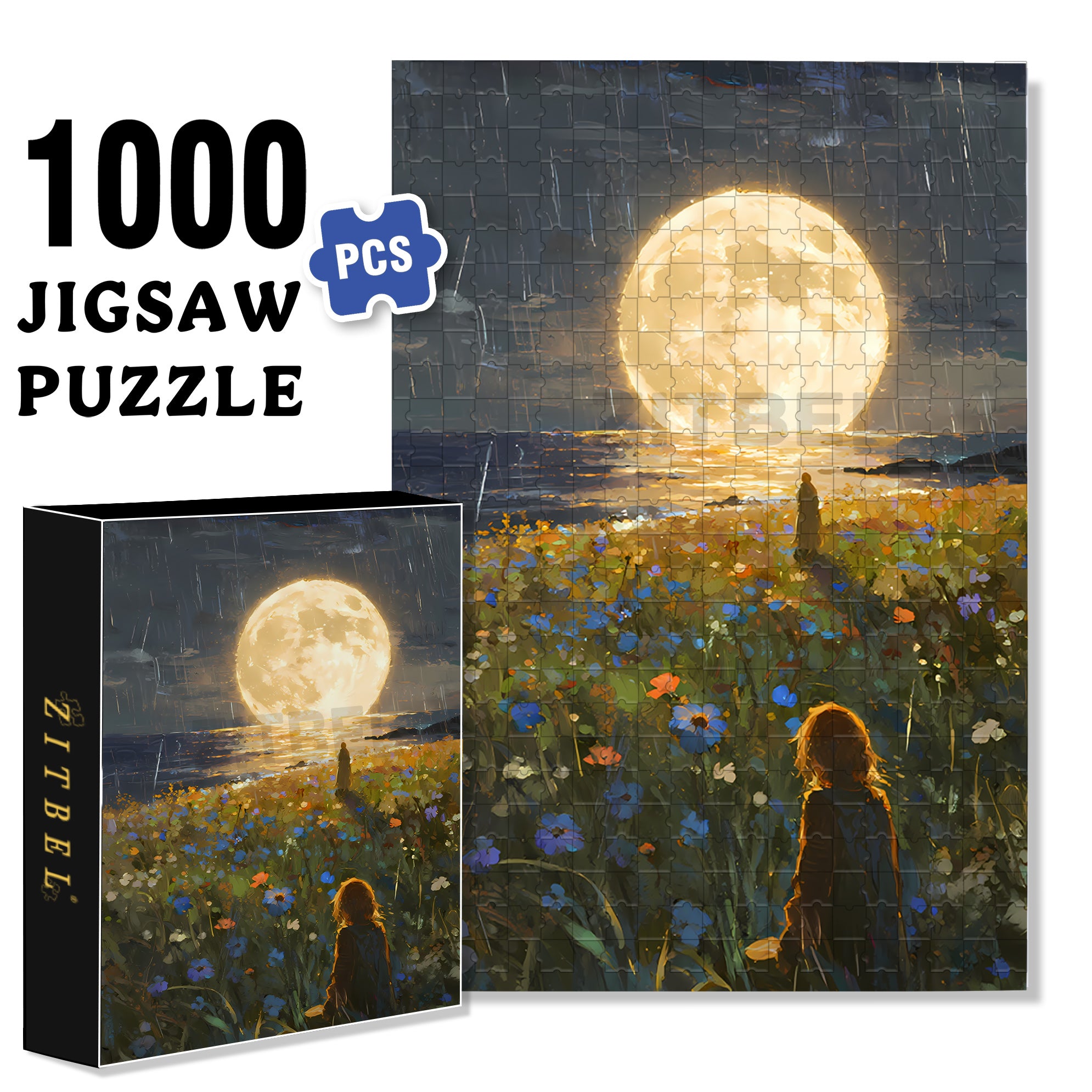 Moon Rising Over The Sea 500pcs/1000pcs Jigsaw Puzzle, Scratch-Resistant, Interactive Family Game & Brain-Boosting DIY Decor, Perfect for Halloween, Christmas & New Year Gifts, Family Puzzle Game