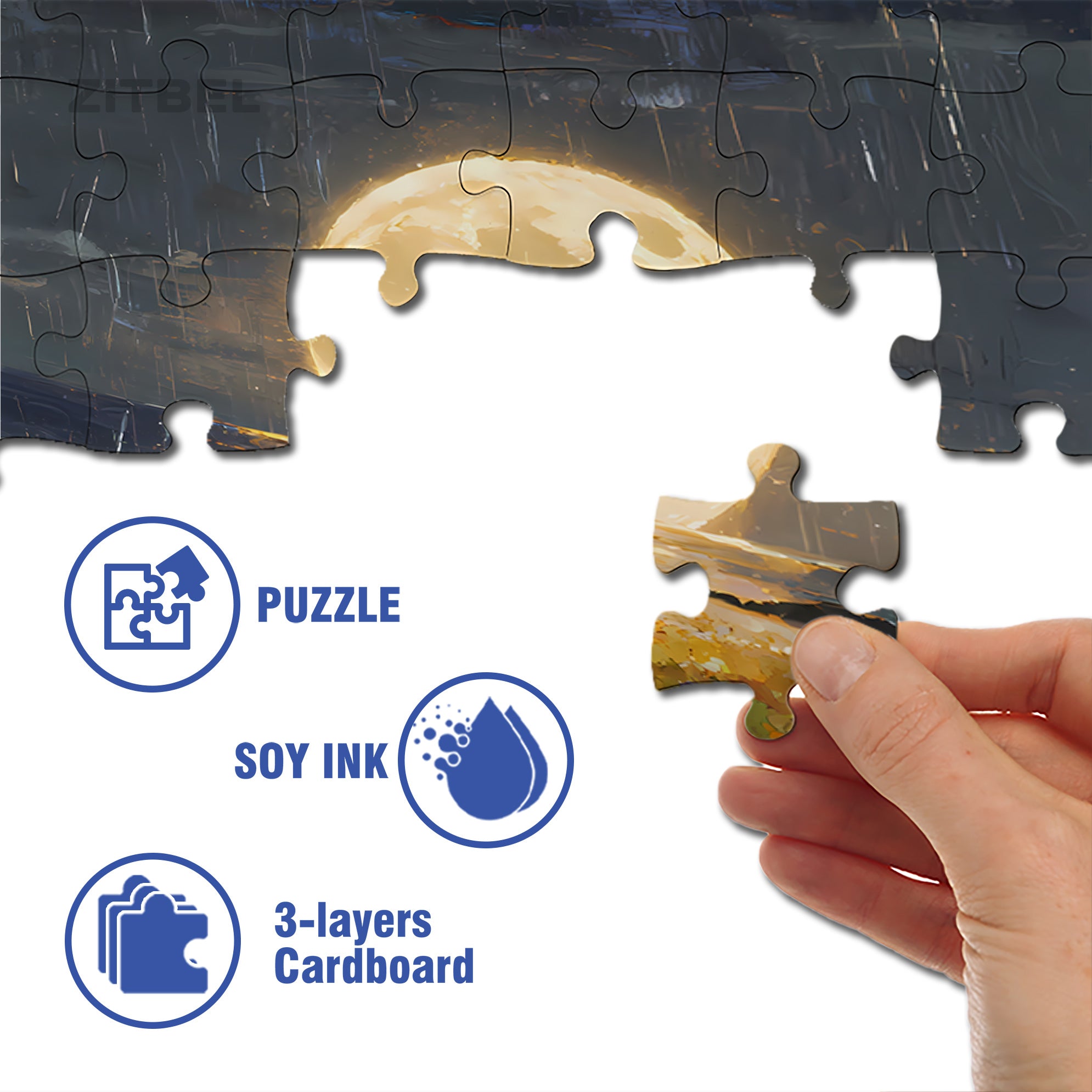 Moon Rising Over The Sea 500pcs/1000pcs Jigsaw Puzzle, Scratch-Resistant, Interactive Family Game & Brain-Boosting DIY Decor, Perfect for Halloween, Christmas & New Year Gifts, Family Puzzle Game