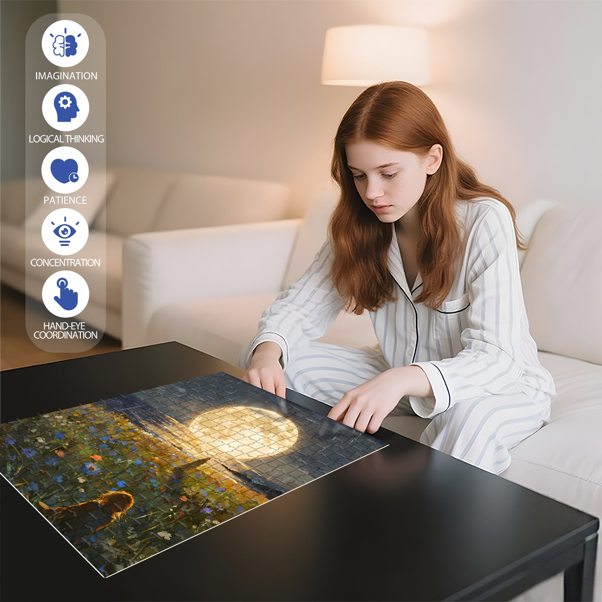 Moon Rising Over The Sea 500pcs/1000pcs Jigsaw Puzzle, Scratch-Resistant, Interactive Family Game & Brain-Boosting DIY Decor, Perfect for Halloween, Christmas & New Year Gifts, Family Puzzle Game