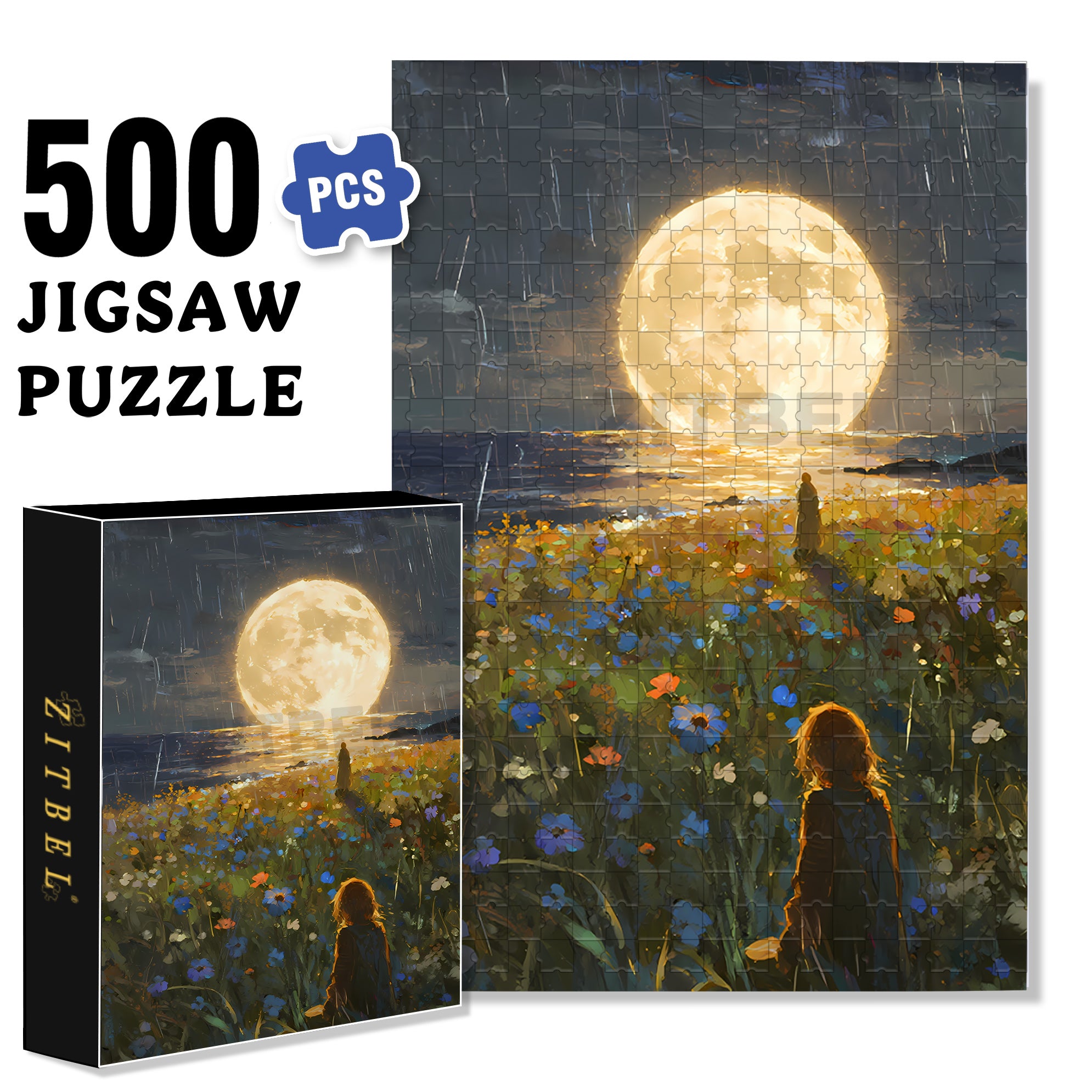 Moon Rising Over The Sea 500pcs/1000pcs Jigsaw Puzzle, Scratch-Resistant, Interactive Family Game & Brain-Boosting DIY Decor, Perfect for Halloween, Christmas & New Year Gifts, Family Puzzle Game