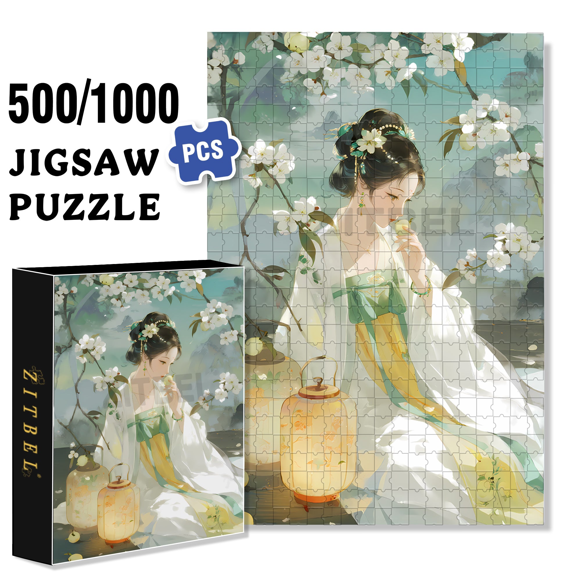 Pear Blossom Fragrance 500pcs/1000pcs Jigsaw Puzzle, Scratch-Resistant, Interactive Family Game & Brain-Boosting DIY Decor, Perfect for Halloween, Christmas & New Year Gifts, Family Puzzle Game
