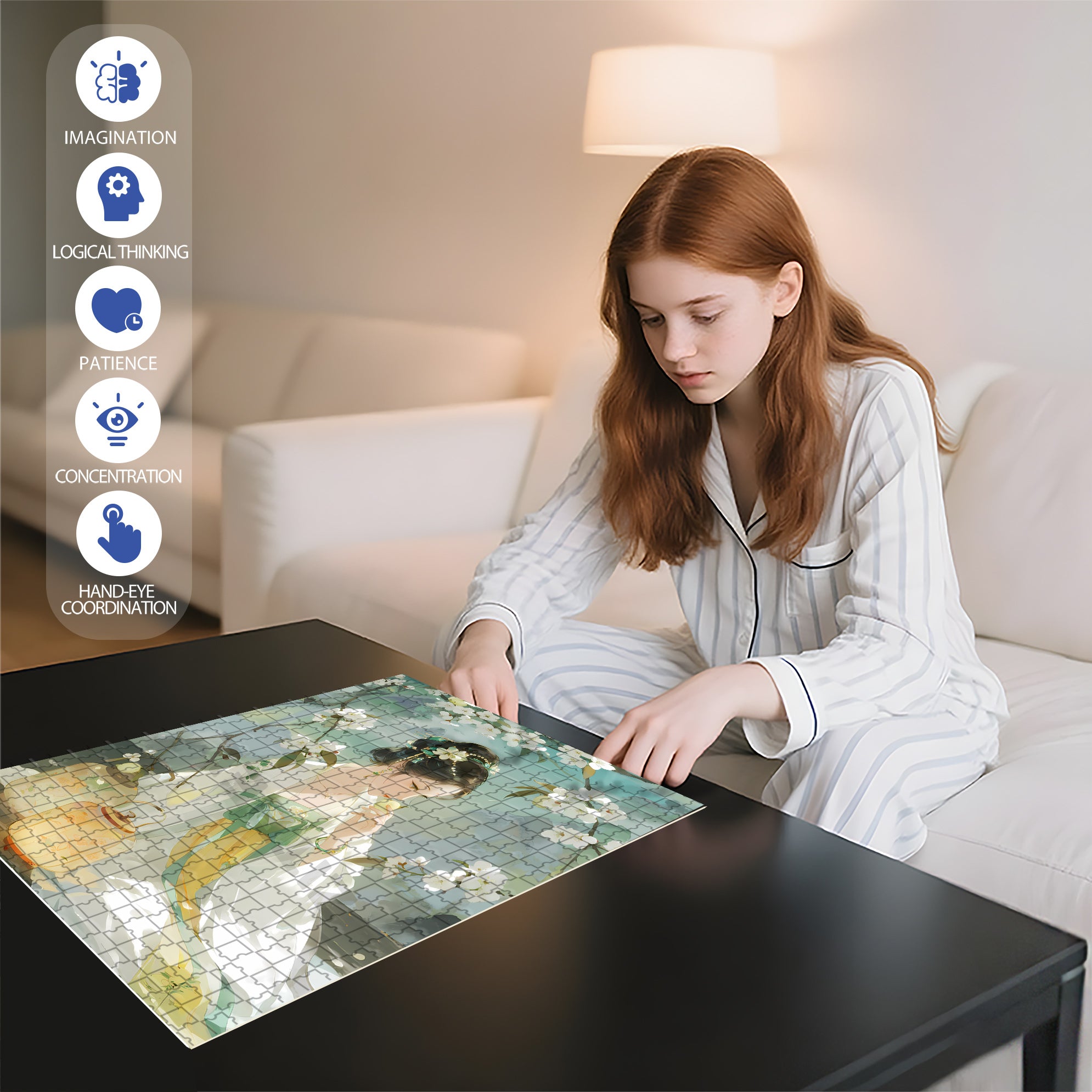 Pear Blossom Fragrance 500pcs/1000pcs Jigsaw Puzzle, Scratch-Resistant, Interactive Family Game & Brain-Boosting DIY Decor, Perfect for Halloween, Christmas & New Year Gifts, Family Puzzle Game