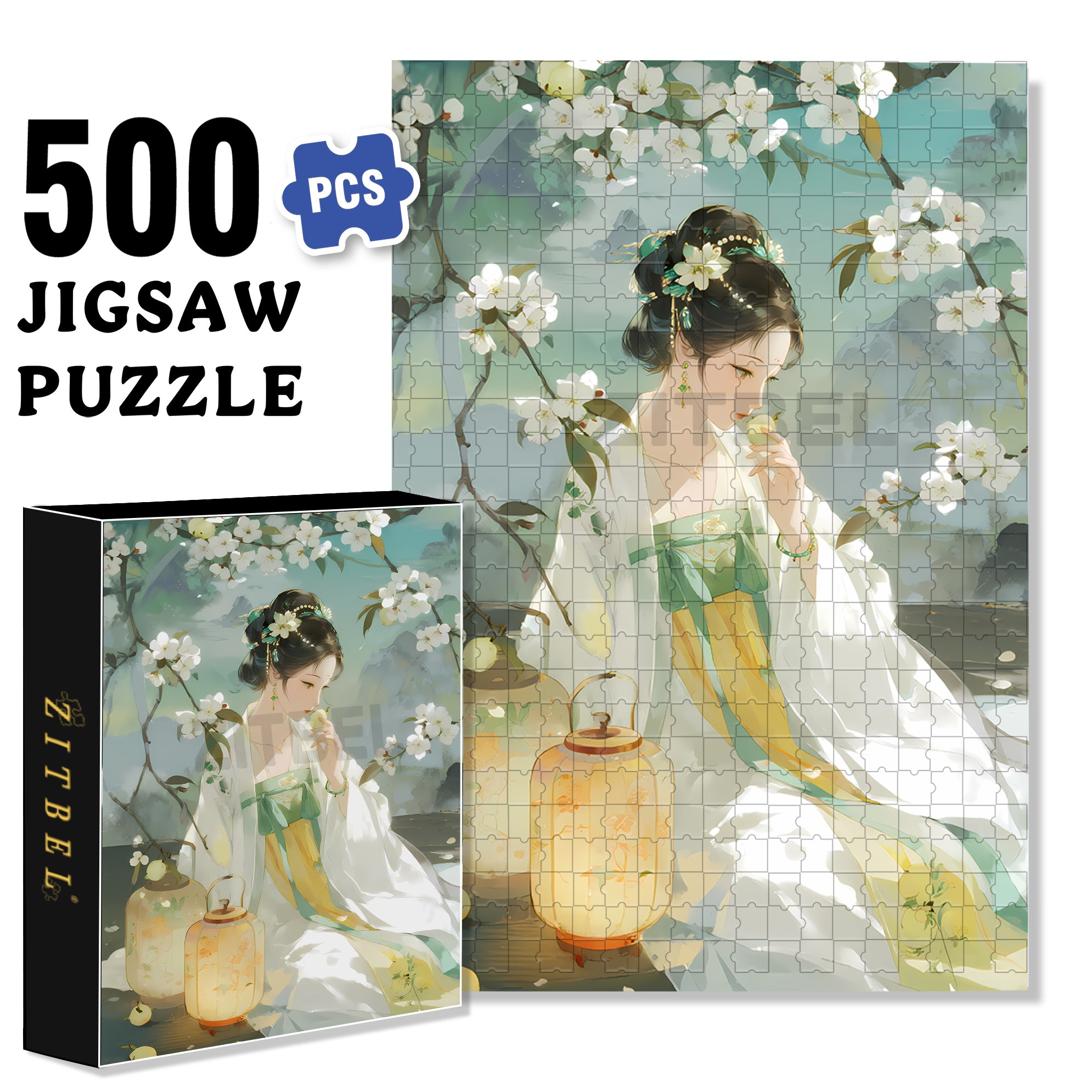 Pear Blossom Fragrance 500pcs/1000pcs Jigsaw Puzzle, Scratch-Resistant, Interactive Family Game & Brain-Boosting DIY Decor, Perfect for Halloween, Christmas & New Year Gifts, Family Puzzle Game