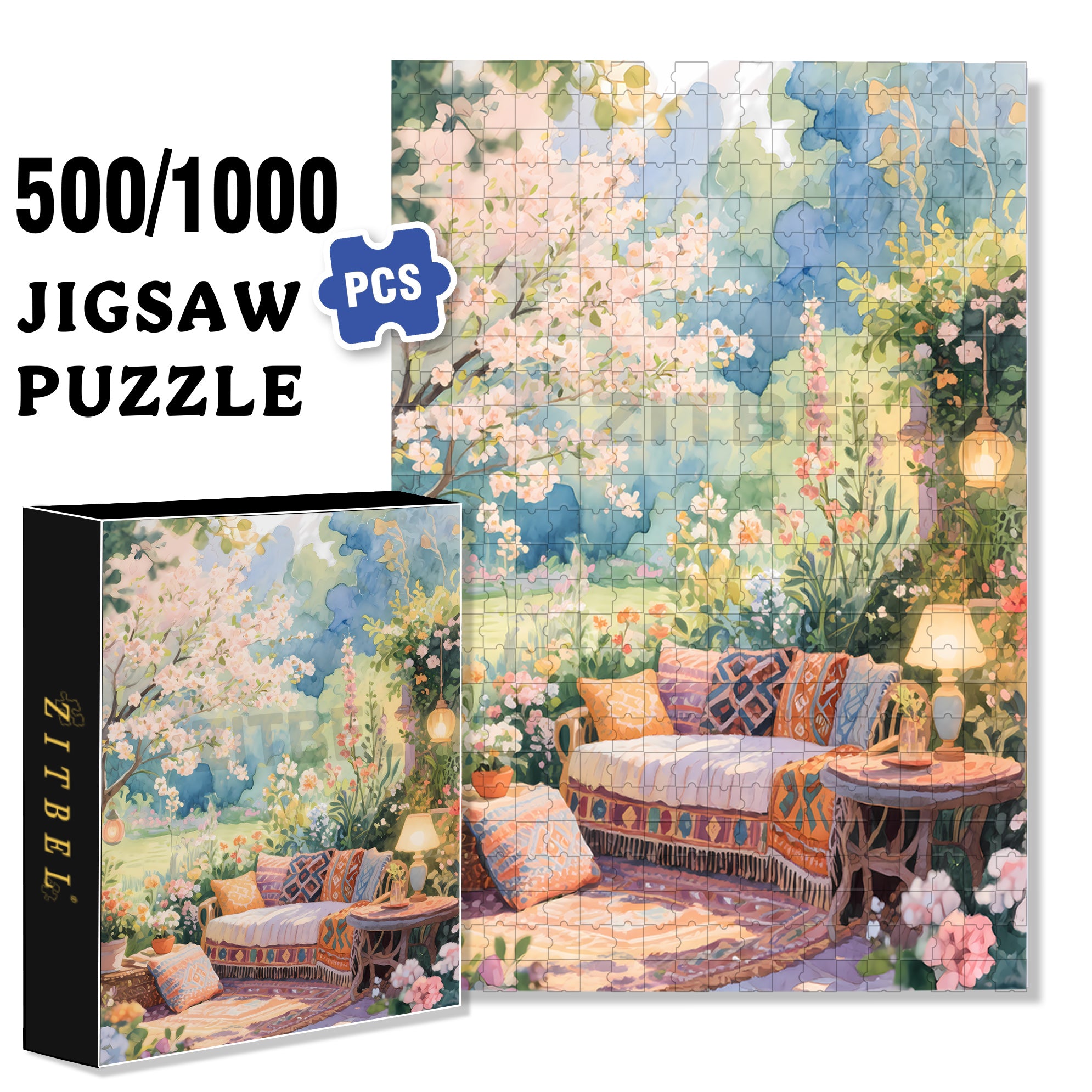 Romantic Spring 500pcs/1000pcs Jigsaw Puzzle, Scratch-Resistant, Interactive Family Game & Brain-Boosting DIY Decor, Perfect for Halloween, Christmas & New Year Gifts, Family Puzzle Game