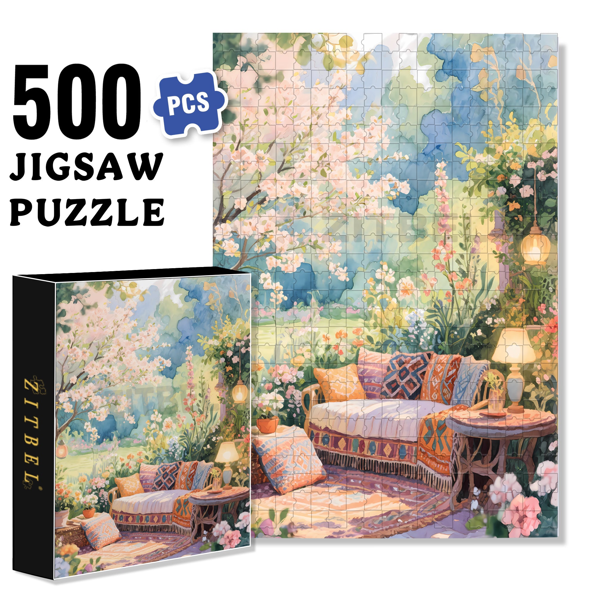 Romantic Spring 500pcs/1000pcs Jigsaw Puzzle, Scratch-Resistant, Interactive Family Game & Brain-Boosting DIY Decor, Perfect for Halloween, Christmas & New Year Gifts, Family Puzzle Game