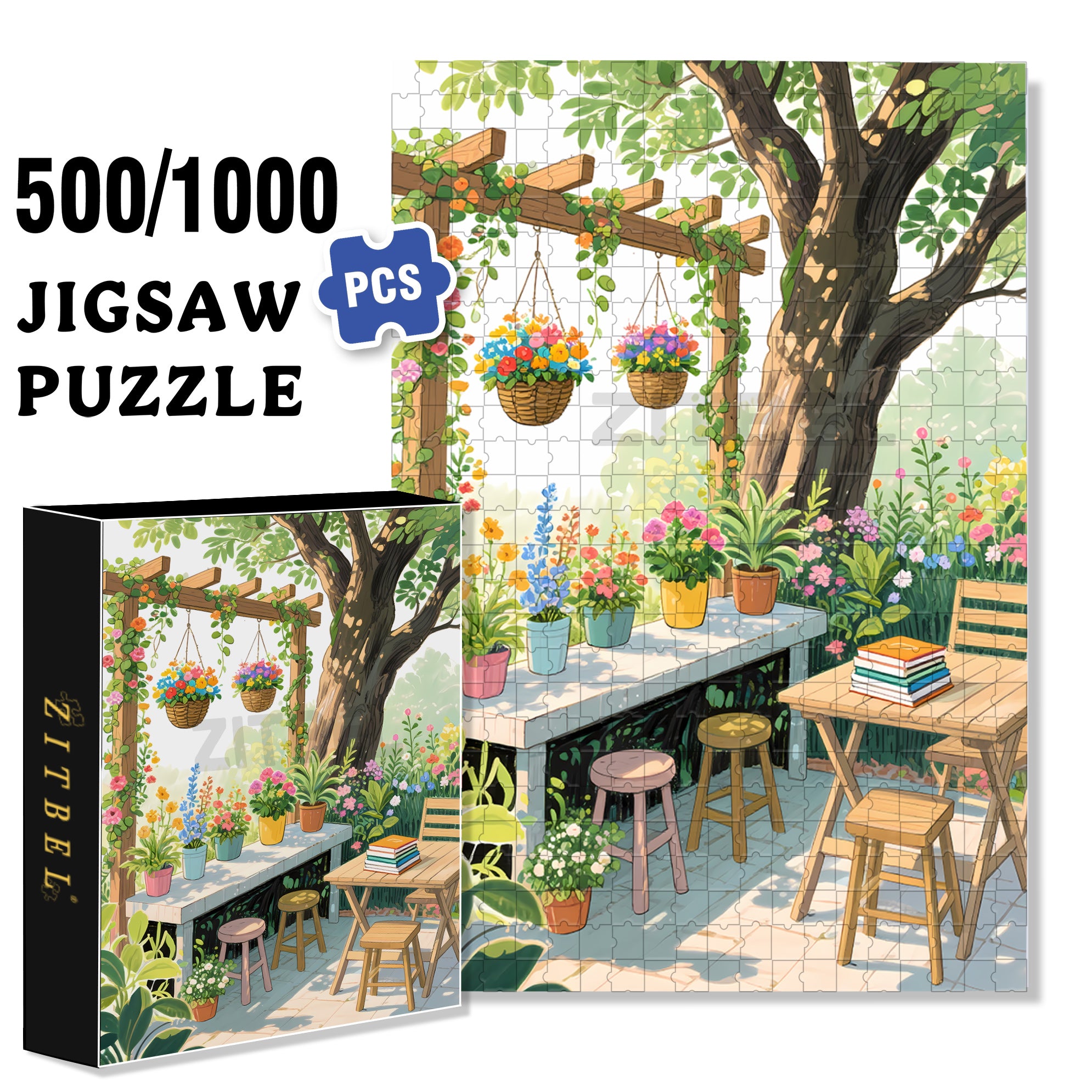 Spring In The Garden 500pcs/1000pcs Jigsaw Puzzle, Scratch-Resistant, Interactive Family Game & Brain-Boosting DIY Decor, Perfect for Halloween, Christmas & New Year Gifts, Family Puzzle Game
