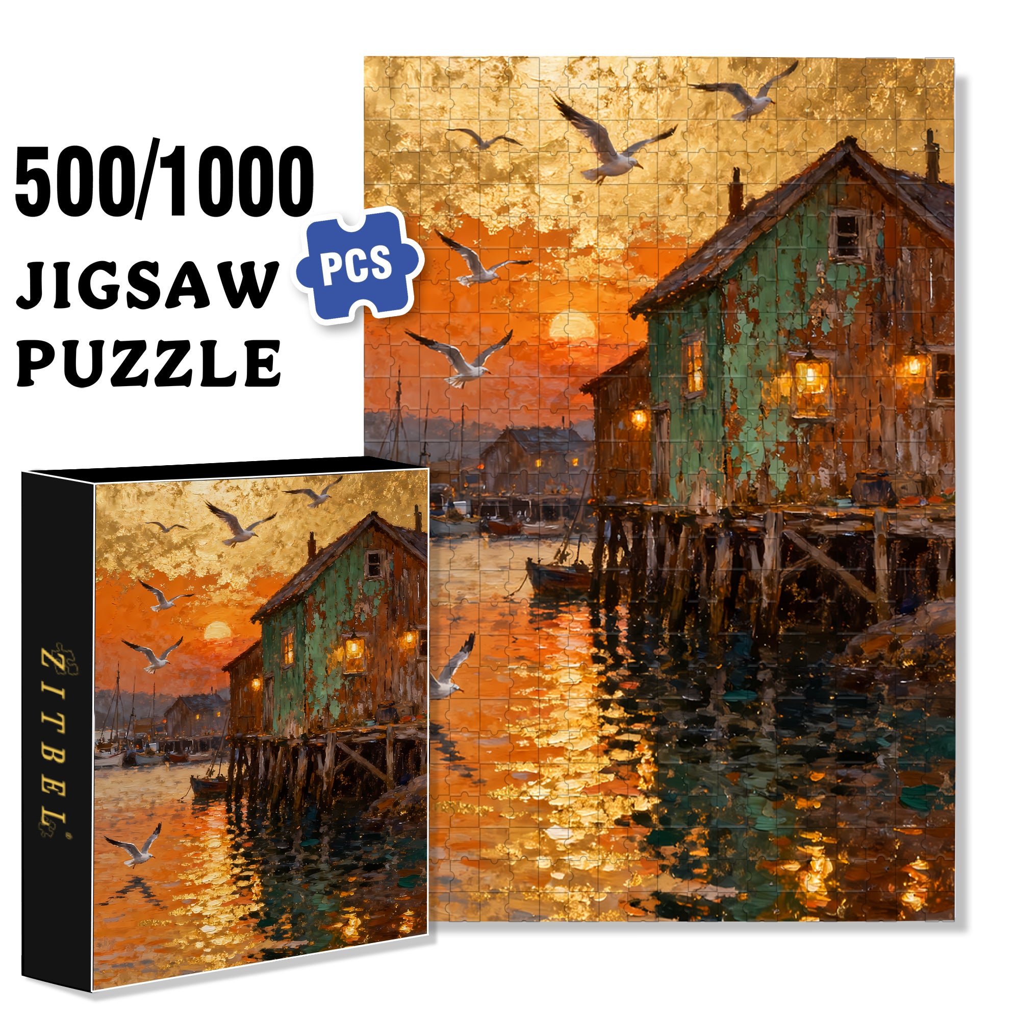 Sunset 500pcs/1000pcs Jigsaw Puzzle, Scratch-Resistant, Interactive Family Game & Brain-Boosting DIY Decor, Perfect for Halloween, Christmas & New Year Gifts, Family Puzzle Game