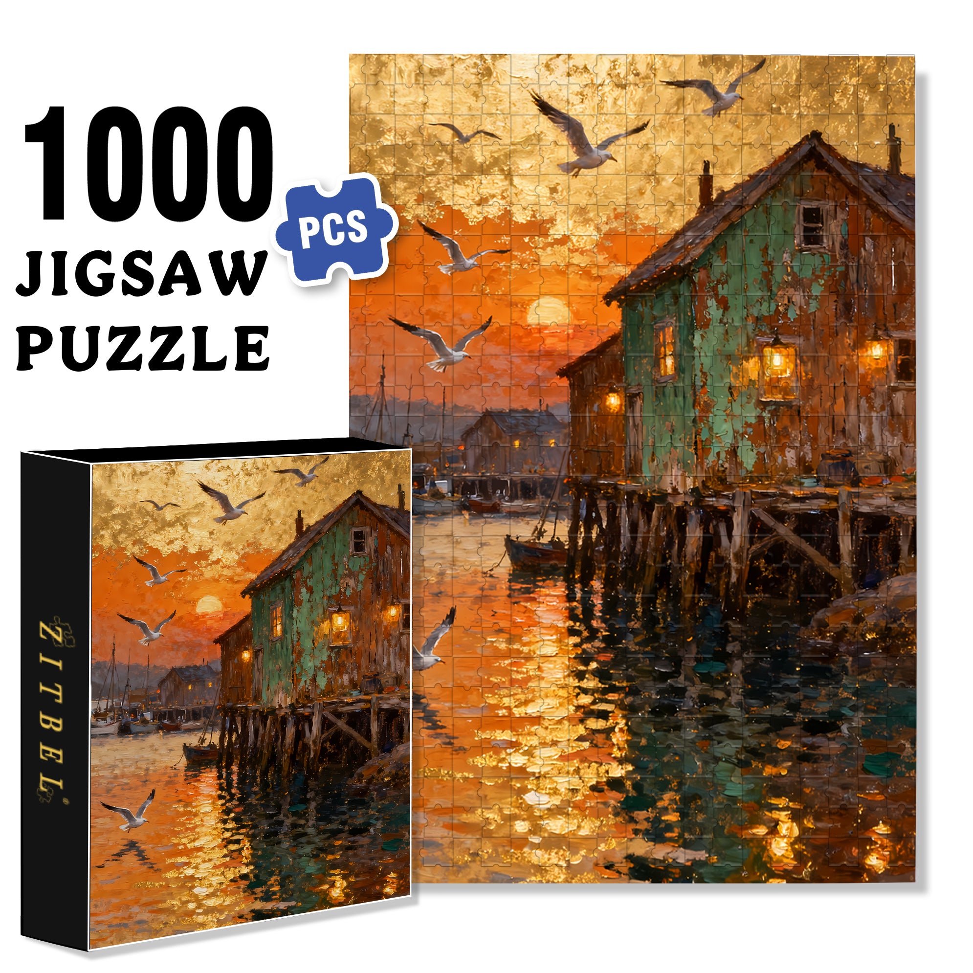 Sunset 500pcs/1000pcs Jigsaw Puzzle, Scratch-Resistant, Interactive Family Game & Brain-Boosting DIY Decor, Perfect for Halloween, Christmas & New Year Gifts, Family Puzzle Game