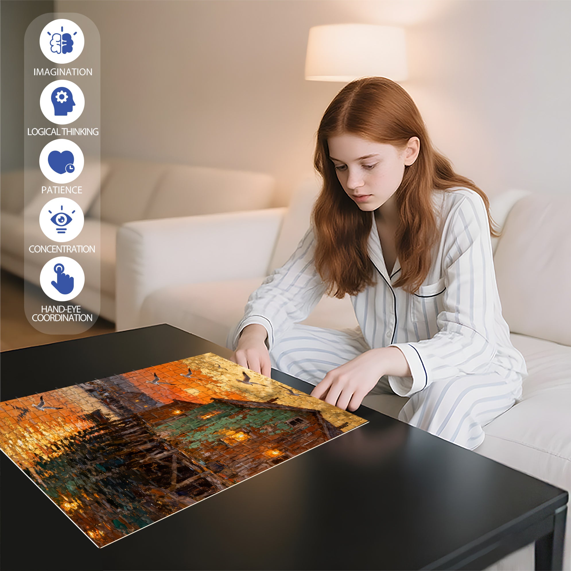 Sunset 500pcs/1000pcs Jigsaw Puzzle, Scratch-Resistant, Interactive Family Game & Brain-Boosting DIY Decor, Perfect for Halloween, Christmas & New Year Gifts, Family Puzzle Game