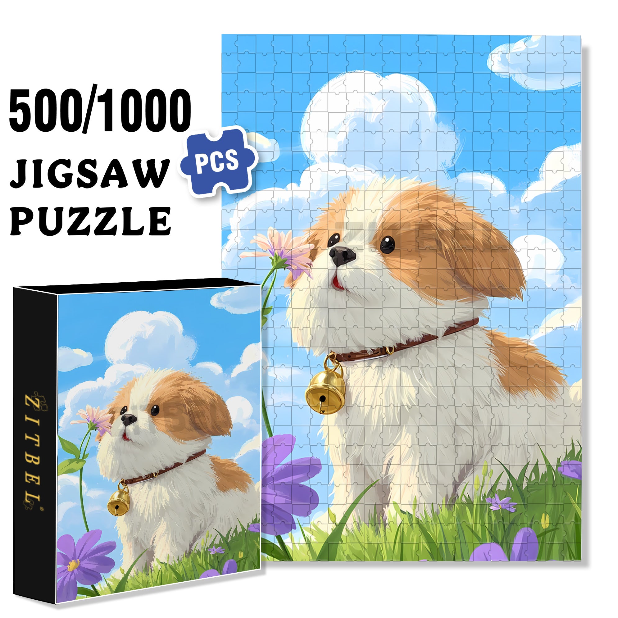 The Wind Blows Over The Puppy 500pcs/1000pcs Jigsaw Puzzle, Scratch-Resistant, Interactive Family Game & Brain-Boosting DIY Decor, Perfect for Halloween, Christmas & New Year Gifts, Family Puzzle Game